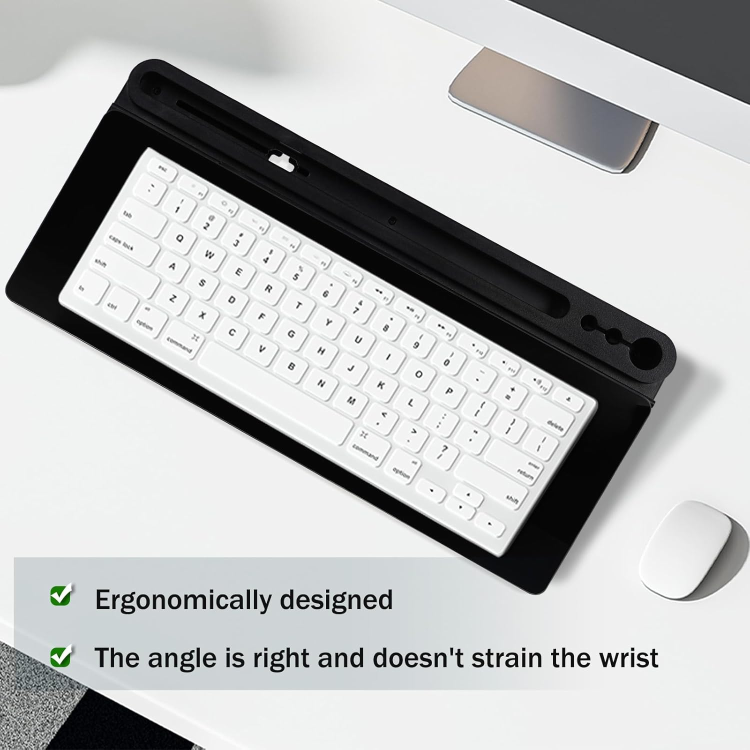 Glass Desktop Whiteboard, Computer Keyboard Stand, 18 X 40 Cm Small White Board with Drawer - Desk Organizer for Office, Home, School image number 2