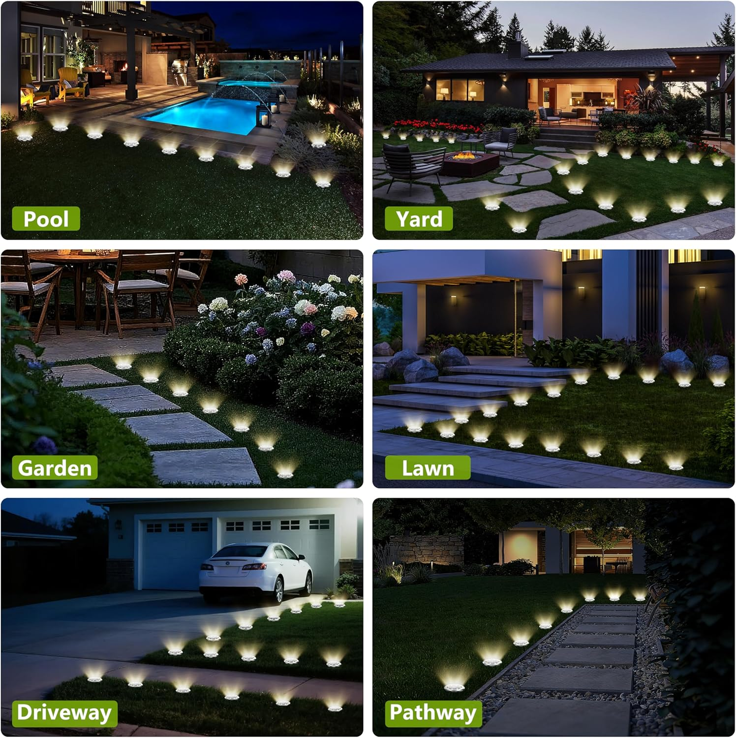 12 Pack Solar Ground Lights,Led Solar Pathway Light Outdoor,Solar Garden Lights,In-Ground Light LED Landscape Lighting for Pathway Patio Walkway Yard Lawn Deck (Warm White 12 Pack) image number 2