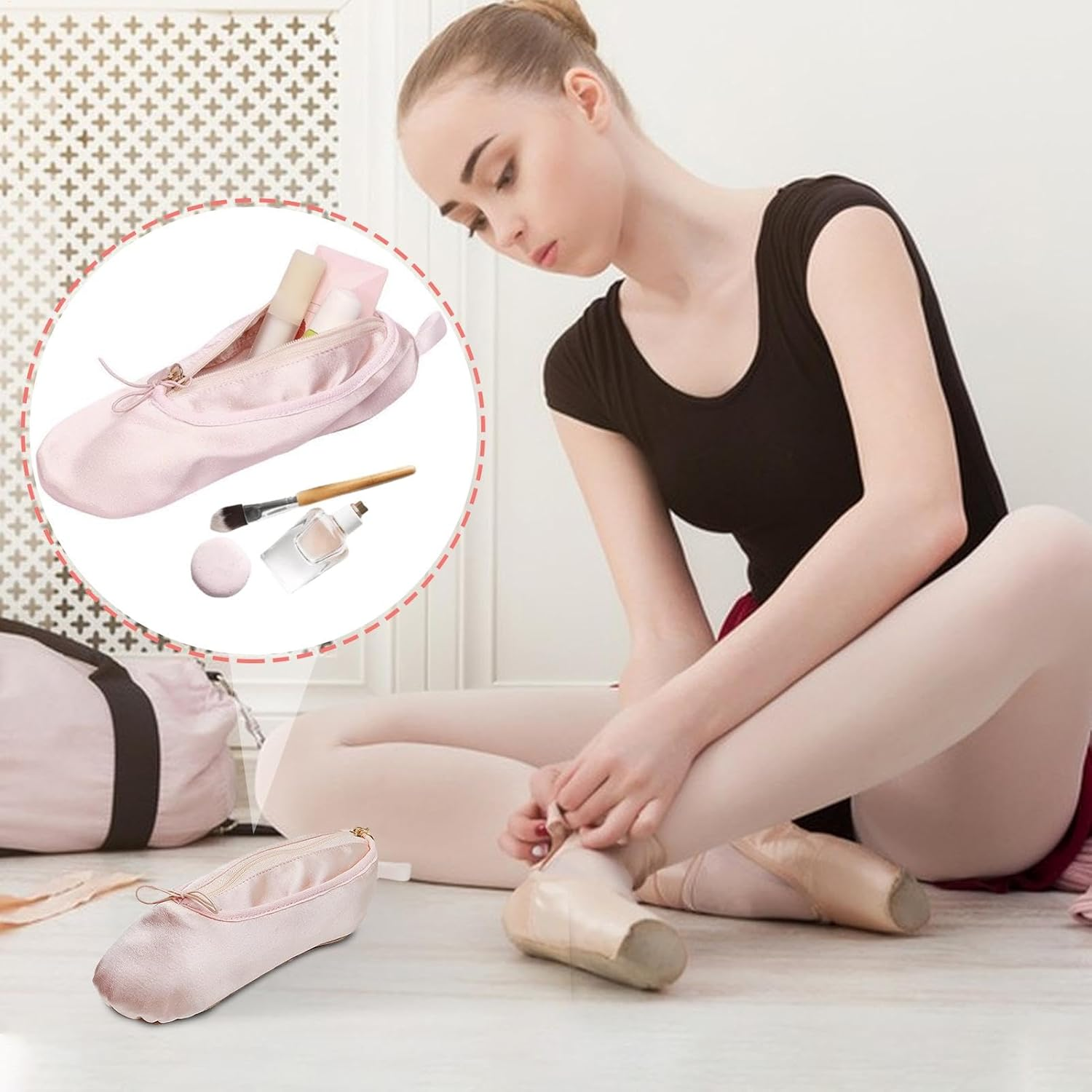 Ballet Shoes Bag,Travel Bag Case Ballet Bag for Dance Makeup - Zipper Secured Make up Bag, Portable Cosmetic Case Holds Cosmetic Toiletries Accessories image number 5