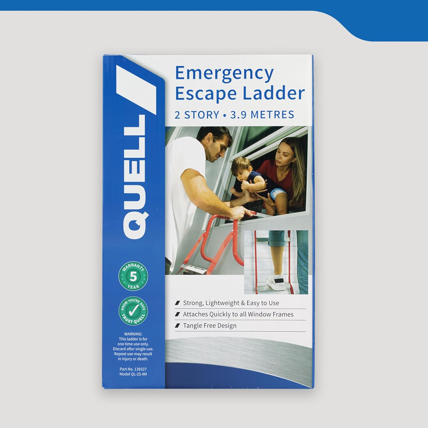 Quell 2-Storey Emergency Escape Ladder, 4M, Fully Assembled, Tool-Free Installation, Anti-Slip Rungs, Tangle-Free Deployment, Load Tested to 453Kg, Home Fire Safety image number 3