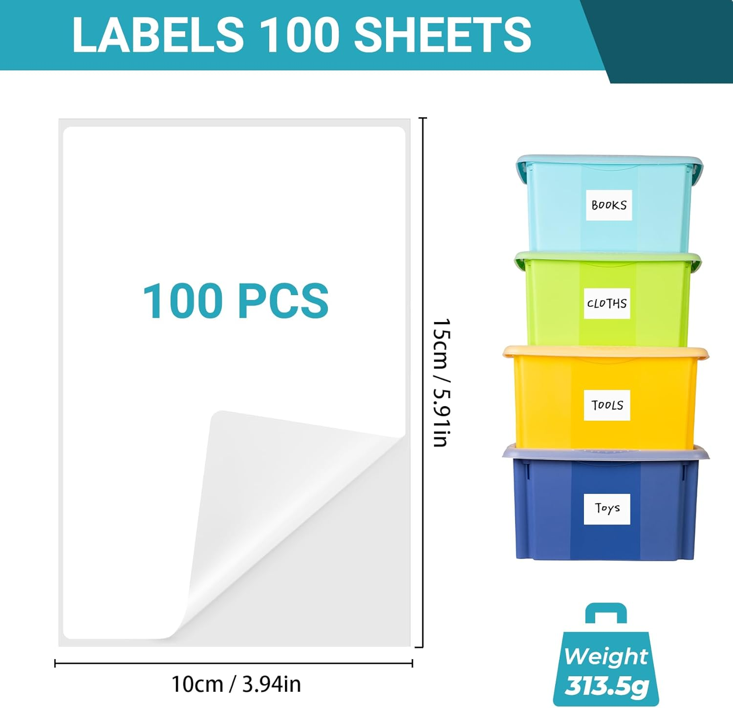 100 Pcs Removable Labels 4X6 Inch Resistants No Residue for Home Packing Box Storage Bins Matte White Paper Sheets Permanent Strong Adhesive Matte Self Adhesive Sheets Waterproof Sticker Paper image number 4