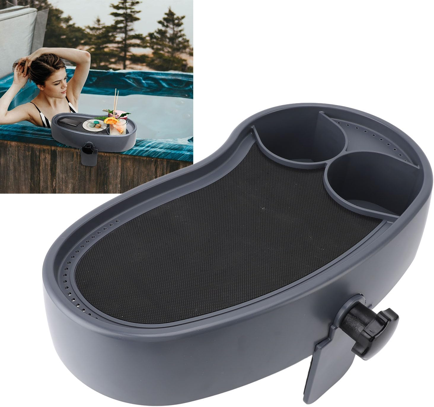 Jiawu Adjustable Hot Tub Table Tray, Hot Tubs Side Table with Cup Holder, anti Slip Tub Drink Holder for Snack, Phone, Tubs, Bathtub, Spa, Pool image number 1