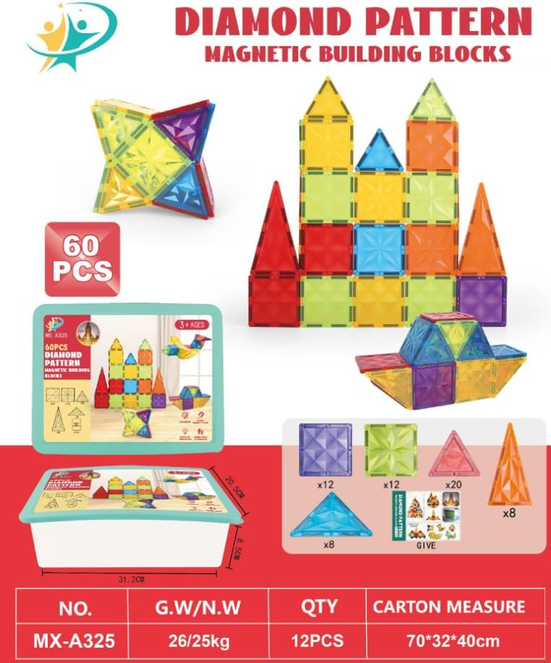 Kiddobliss Magnetic Building Tiles for Kids 60-Piece Magnetic Tiles STEM Connetix Tiles Interlocking Educational Blocks for Minecraft & Learning | Safe & Non-Toxic | Ideal for Ages 3+ Australia image number 2