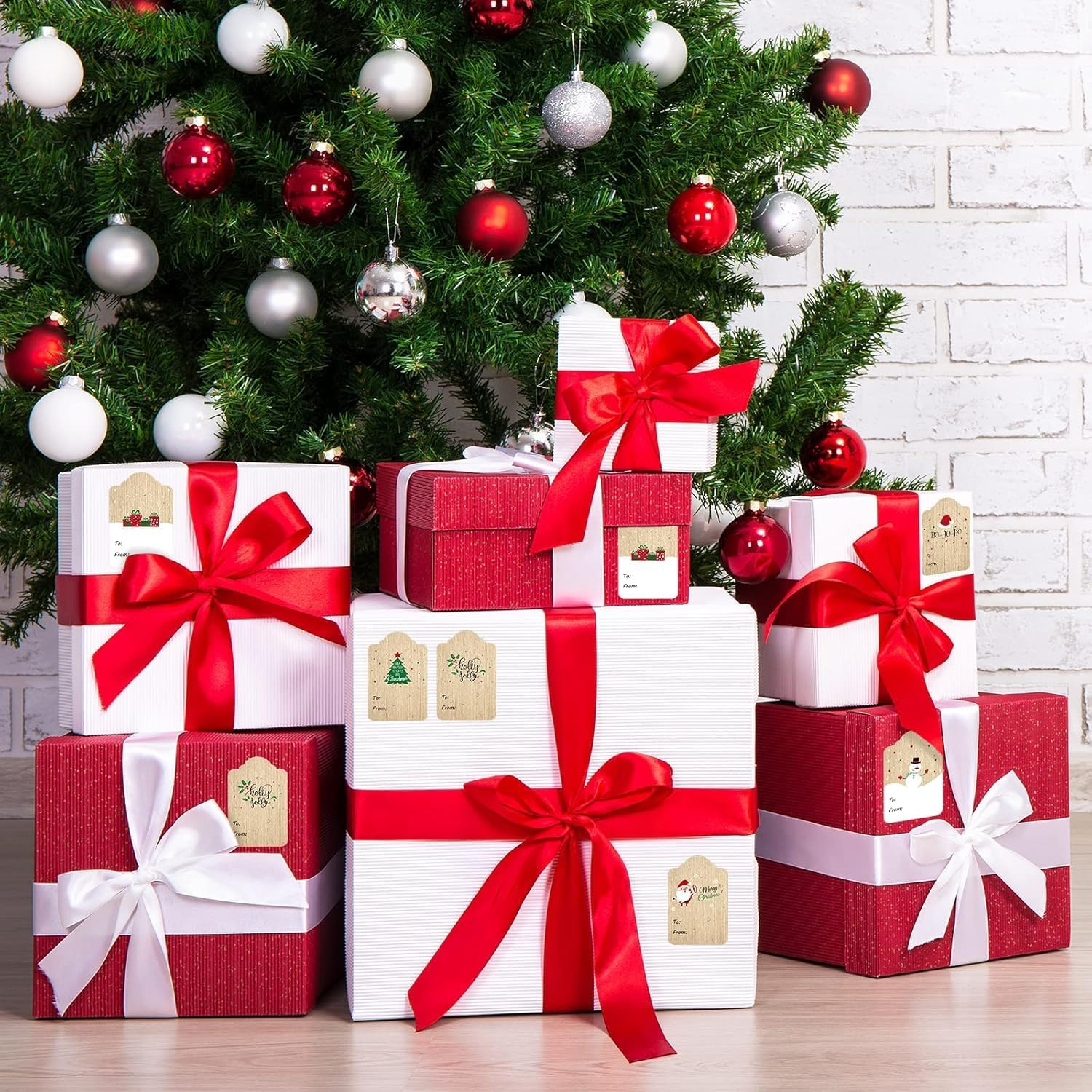 300 Pcs Brown Kraft Christmas Stickers, 6 Designs, 2 X 3 Inch Rectangular Labels Tags image number 4