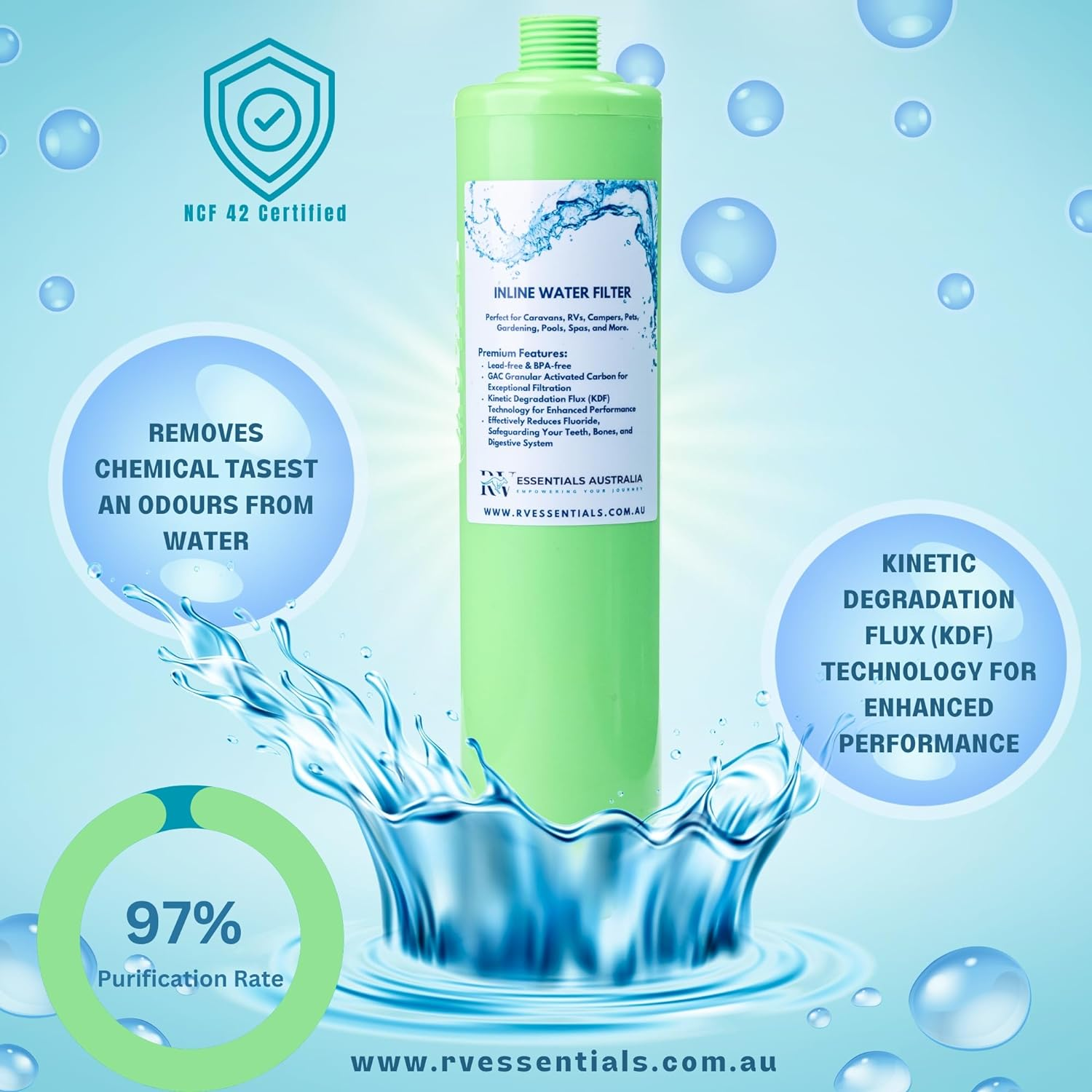 Inline Water Filter, Caravan, RV NSF Certified, Reduces Odors, Bad Taste, Rust, Chlorine, Ideal for RV Caravans and Marine Use, 2 Pack RV Essentials image number 3