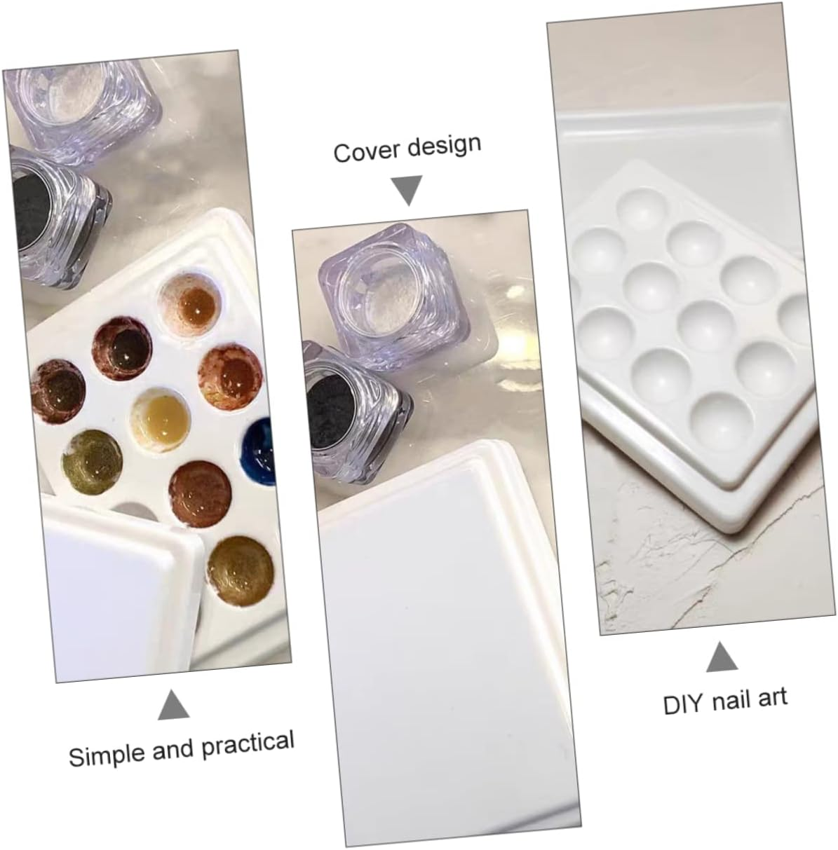 Gogogmee Ceramic Manicure Nail Color Mixing Tray with Dustproof Cover Lightweight Nail Art Palette and DIY Polish Blending White