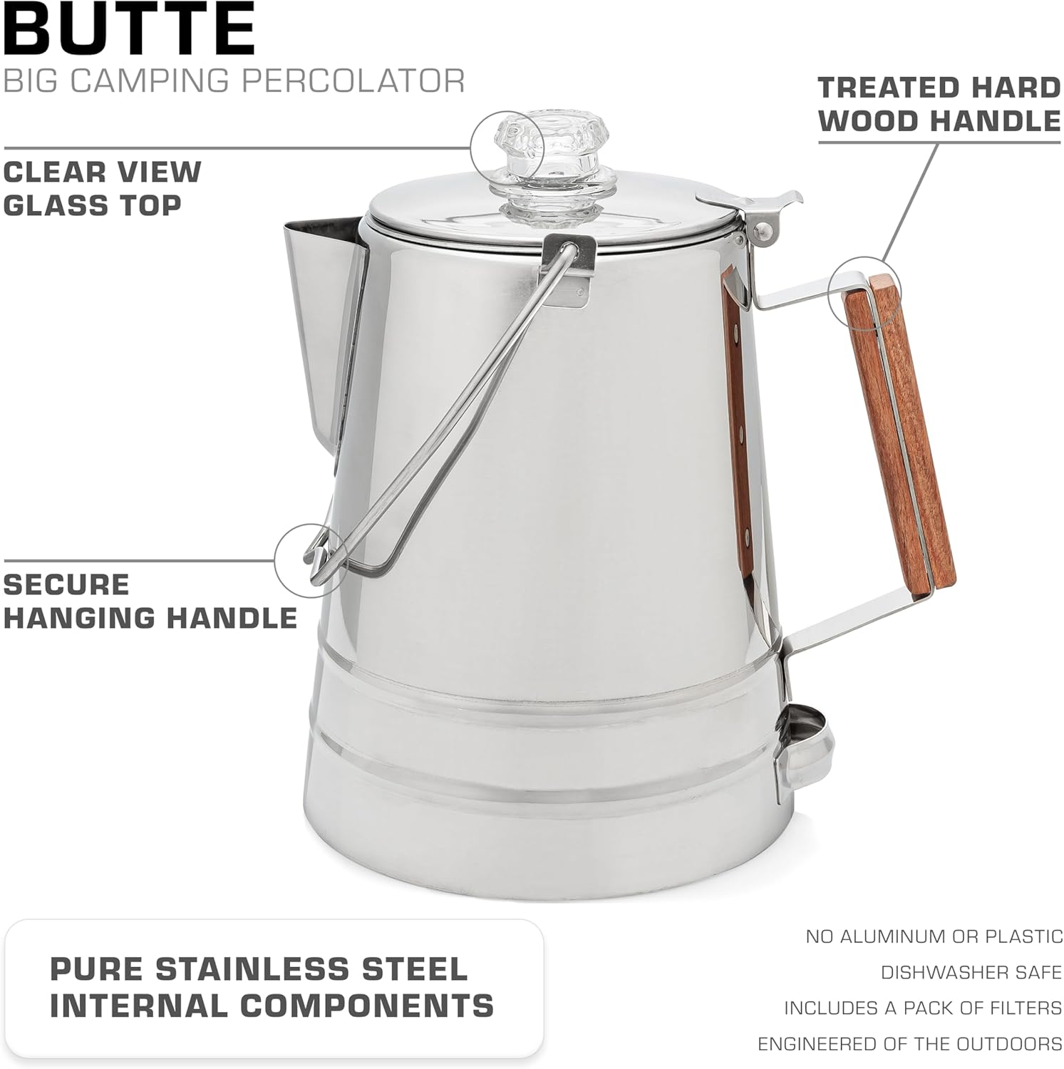 COLETTI Butte Coffee Percolator Camping &mdash; Percolator Coffee Pot, NO Aluminum or Plastic [14 Cup] image number 2