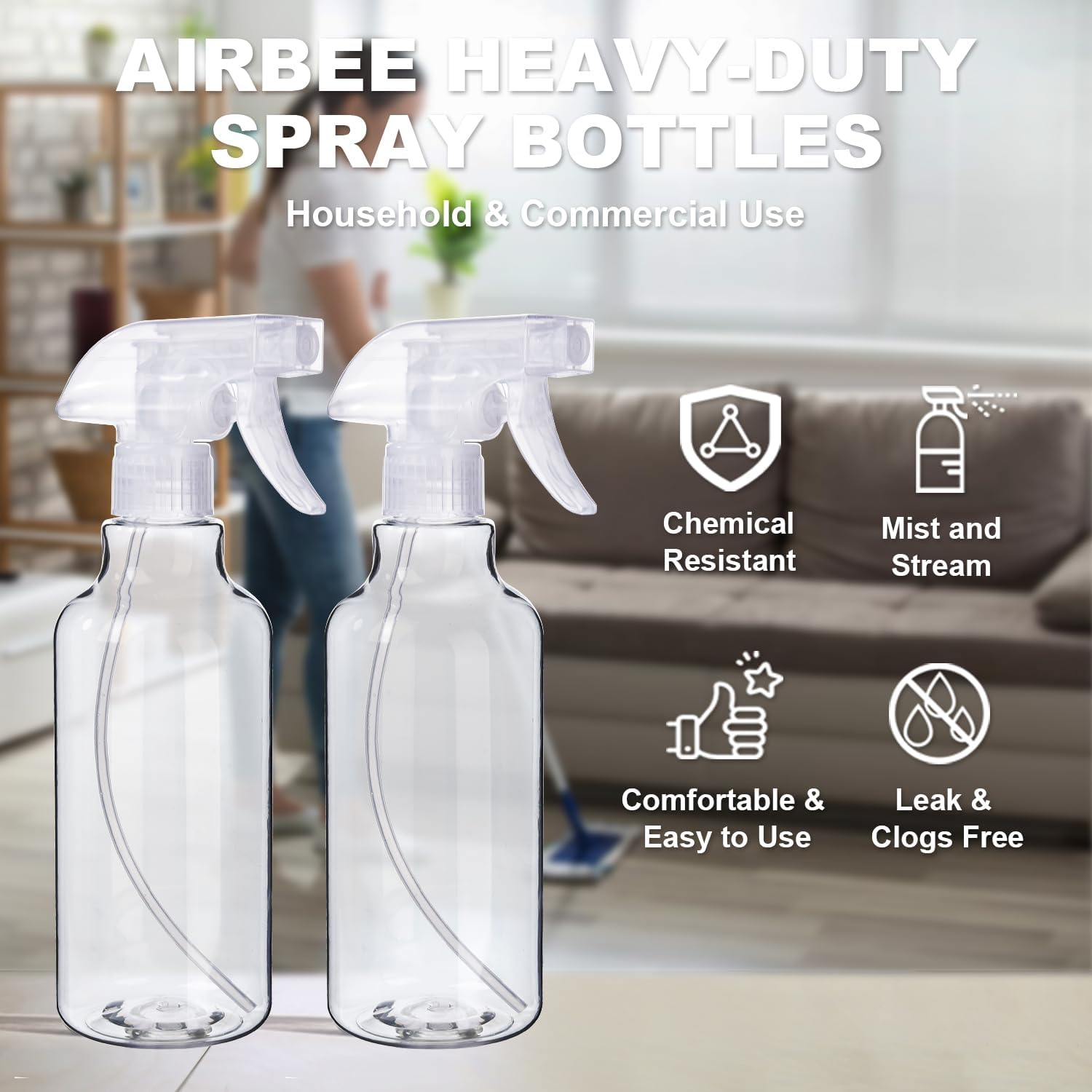 Plastic Spray Bottles (2-Pack, 16.9 Oz) Heavy Duty Spraying, Mist & Stream, Empty Water Sprayer Bottle for Cleaning Solutions, Essential Oils, Hair, Plants, BBQ, Dog Cat Behavior Correction (Clear) image number 3