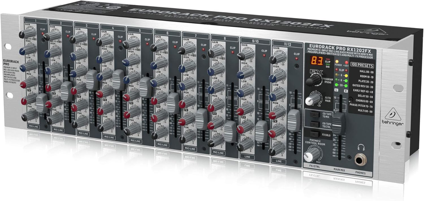 Behringer RX1202FX V2 Premium 12-Input Mic/Line Rack Mixer with XENYX Mic Preamplifiers, British Eq'S and Multi-Fx Processor