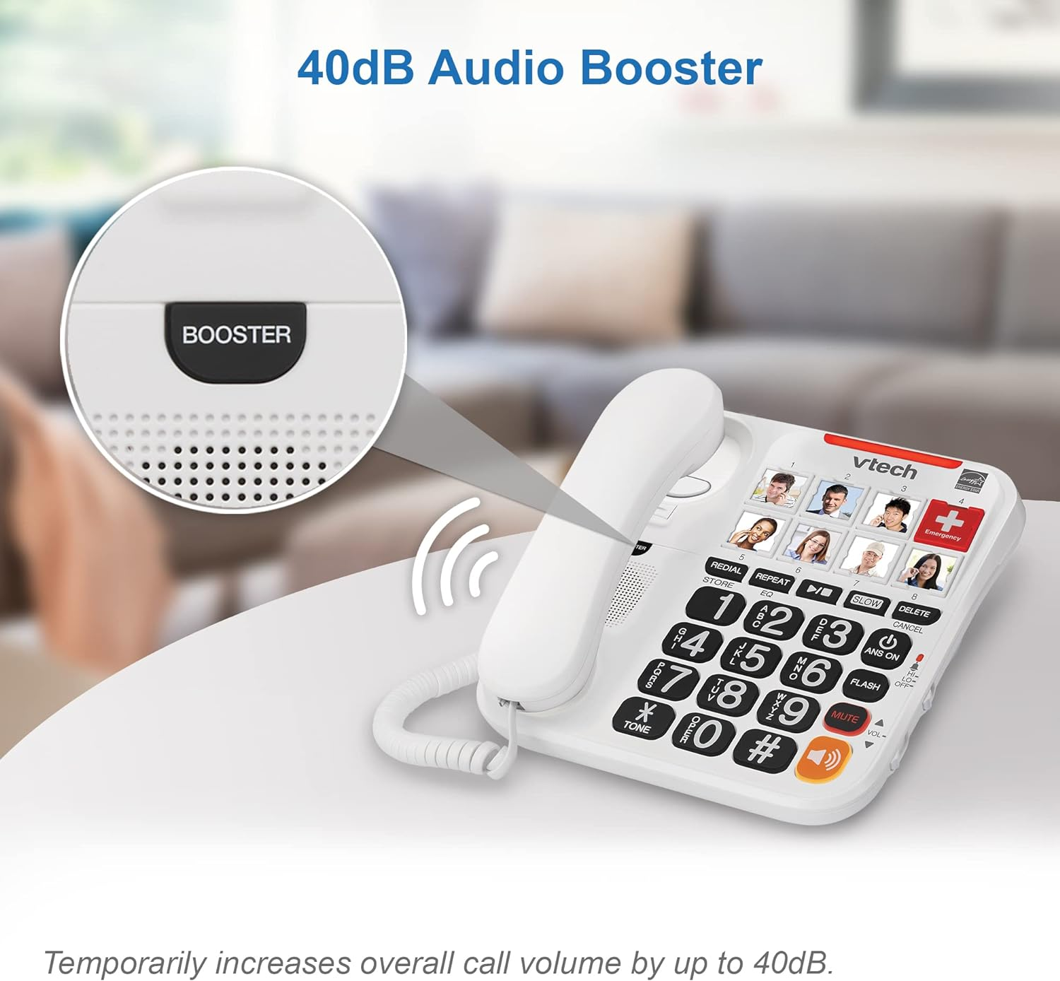 VTECH SN1127 Amplified Corded Answering System. 8 Photo Speed Dial, 90Db Ringer Volume, Big High-Contrast Buttons, Audio Booster(+40Db), Visual Ringer. Perfect for Seniors, Visually & Hearing Impaired image number 3