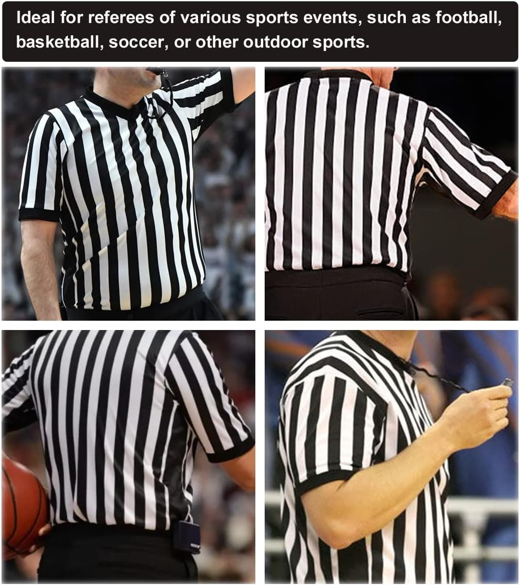 Allentian Men'S Official Black & White Stripe Referee/Umpire Jersey &ndash; Pro-Style V-Neck Referee Uniform, Great for Basketball, Football, Soccer image number 2