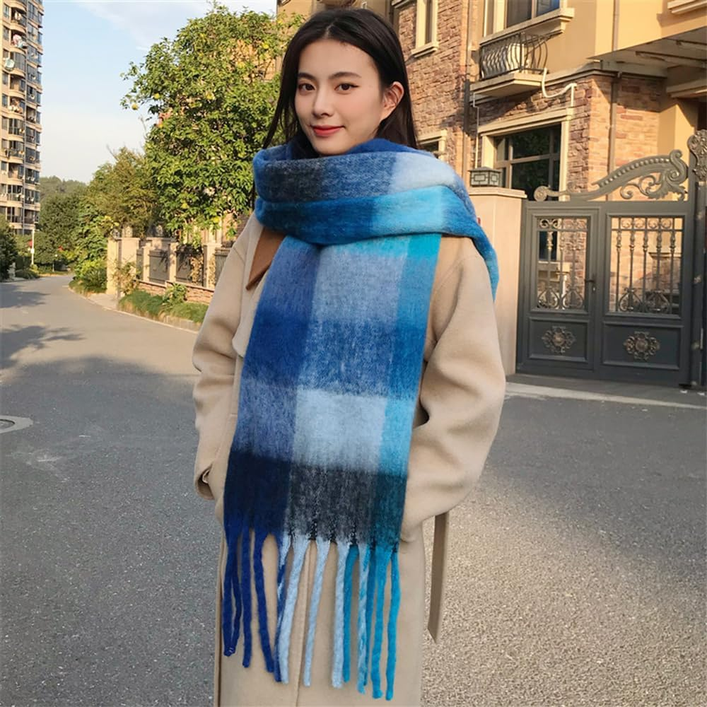 WYNAKESHU Women Scarf Winter Big Colorful Checked Thick Warm Wrap Scarves Casual Tassel Blanket Scarf Stylish Plaid Design image number 4