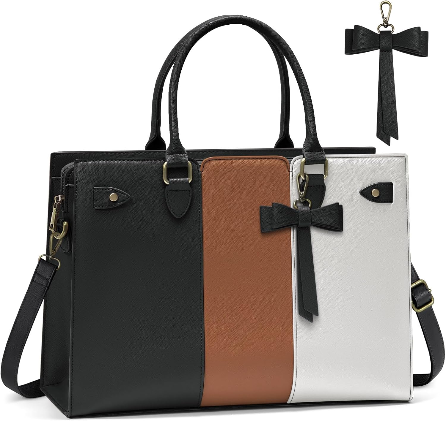 RAINSMORE Laptop Bag for Women 15.6 Inch Laptop Tote Bag Waterproof Pu Leather Work Bag Professional Computer Briefcase Business Office Teacher Handbag Large Capacity Crossbody Shoulder Bag Purse