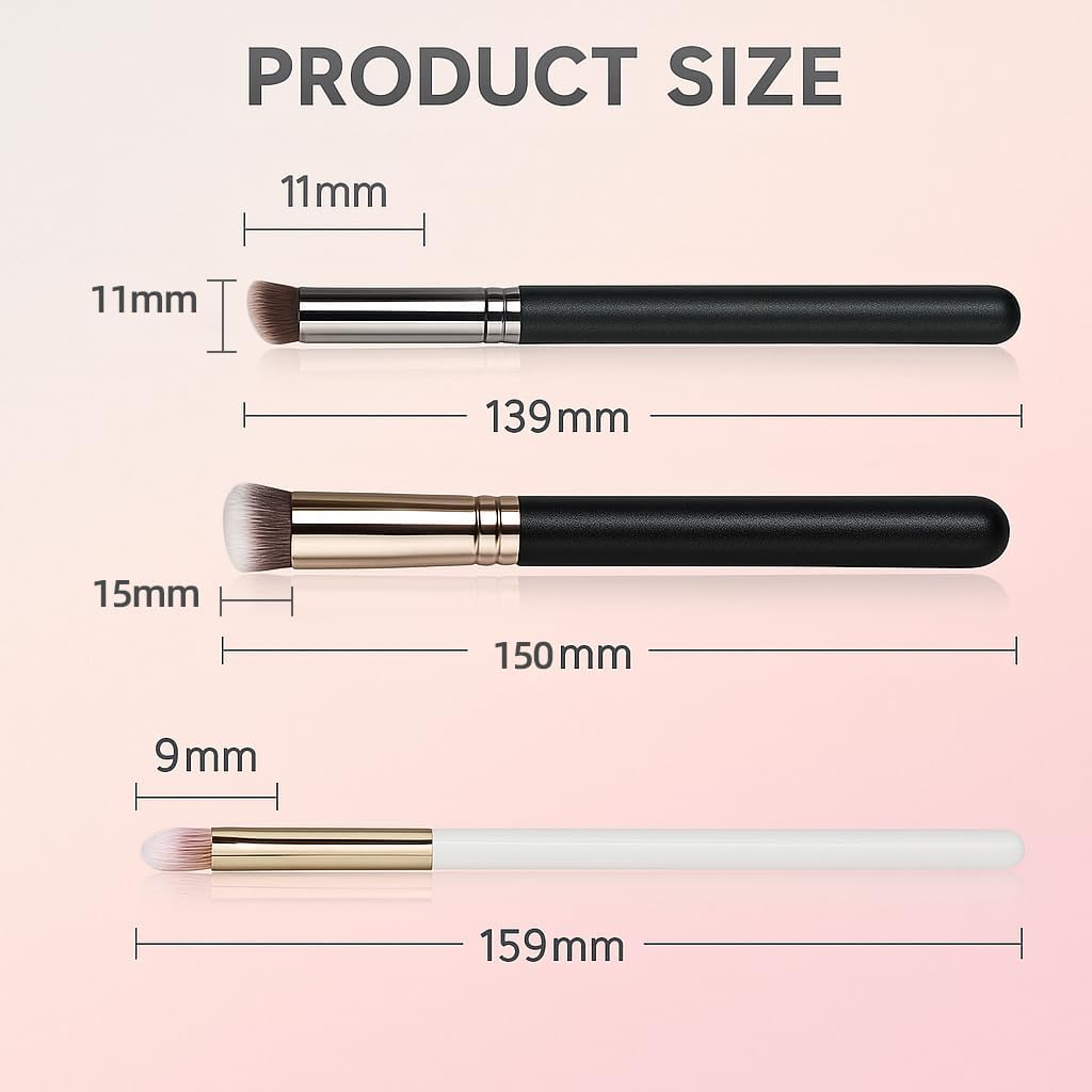 Concealer Brush Makeup Brush Set - 3 Pcs Mini Kabuki Brush, Foundation & Setting Brushes for under Eye & Contour, Dense Bristles for Liquid, Powder, Cream Blending - Ruibex image number 3