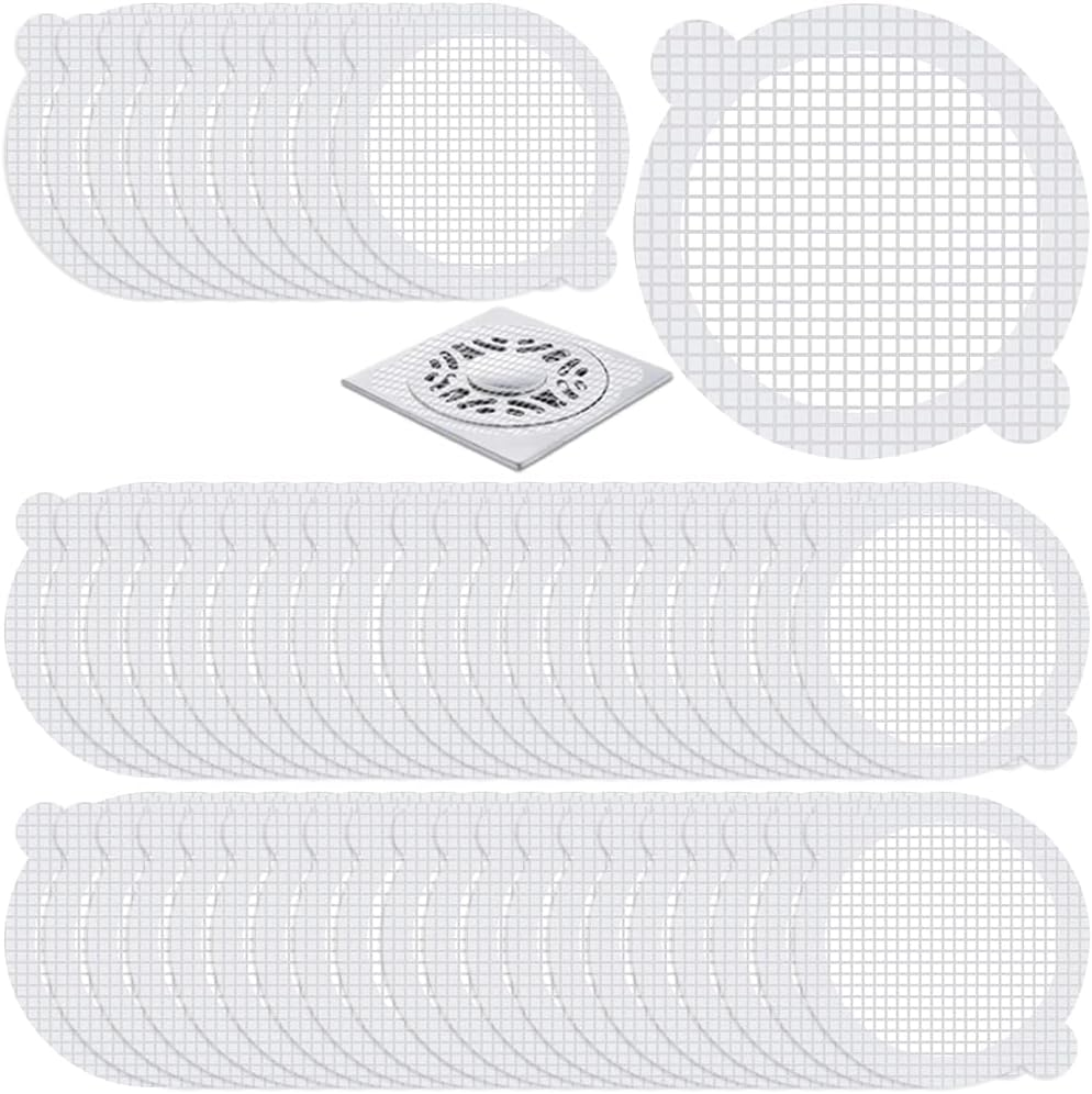 Disposable Drain Hair Catcher 50 Pack, Shower Drain Cover Hair Catcher Mesh Sticker, White, Plastic, Matte, Modern, Glass Fiber Construction image number 1