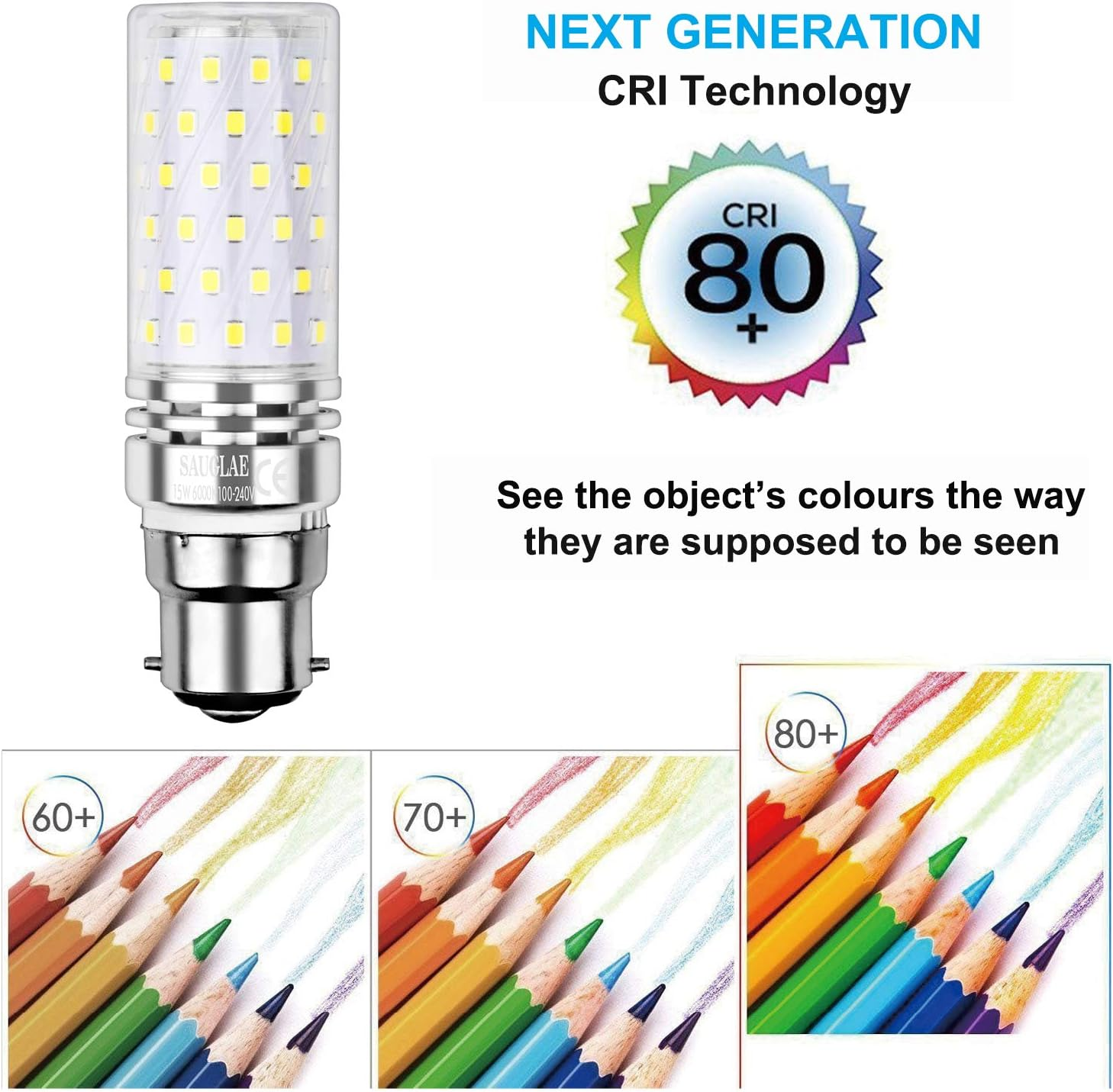 SAUGLAE Led Corn Bulbs 15W, 120W Incandescent Bulbs Equivalent, 3000K Warm White, 1700Lm, B22 Bayonet Cap Led Light Bulbs, Non-Dimmable, Pack of 4 image number 5