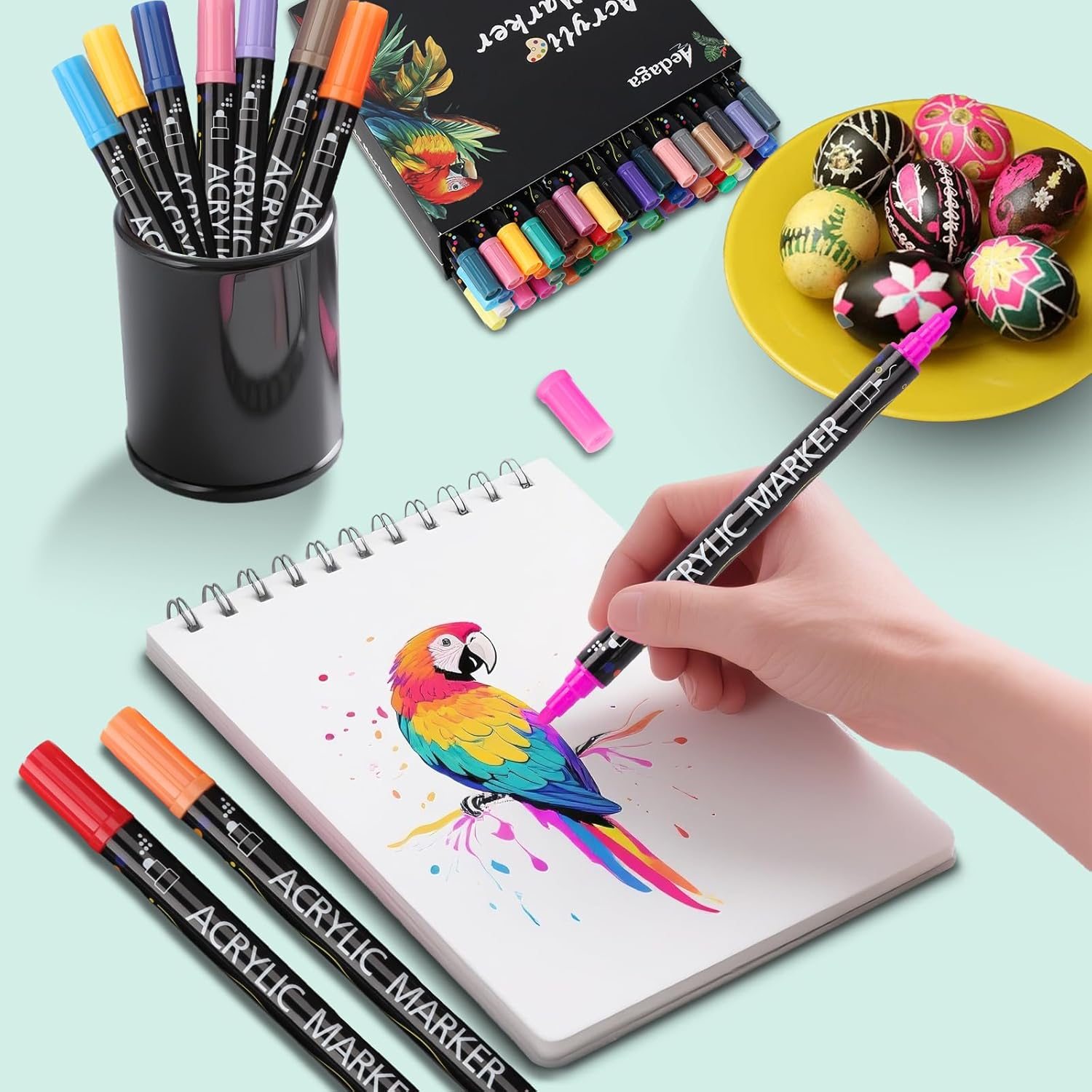 24 Colors Acrylic Paint Pens,Acrylic Paint Markers Dual Tip with Fine Tip and Dot Tip,Dot Maker for Kids Adults, Glass, Stone, Wood, Canvas, Paper, Pottery - 36 Colors image number 6