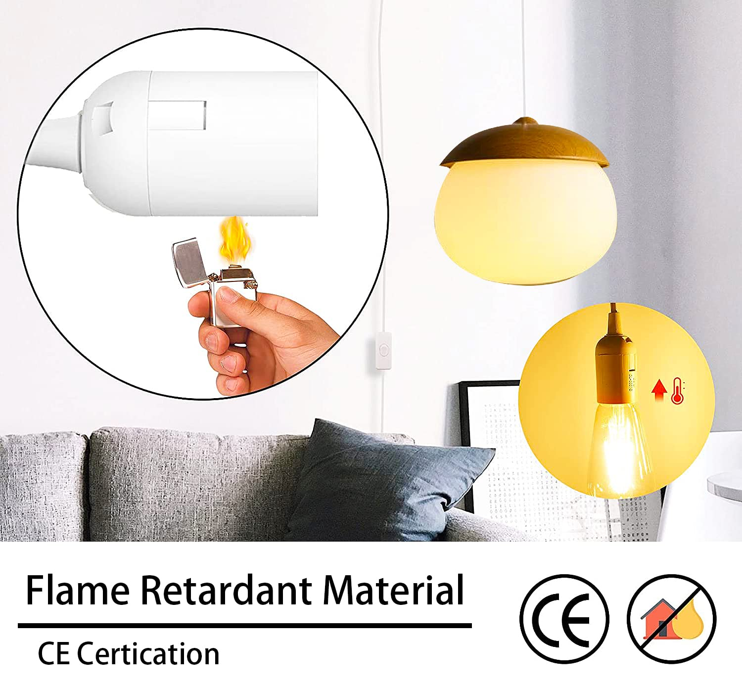 2Pcs E27 Cable Cord with On/Off Switch, E27 Lamp Base Holder Socket AC AU Power Plug, 1.8M White Extension Lights Lamp Bulb Cord for Bedroom Kitchen Plant Growth DIY Hanging Lanterns Pendant Light image number 7