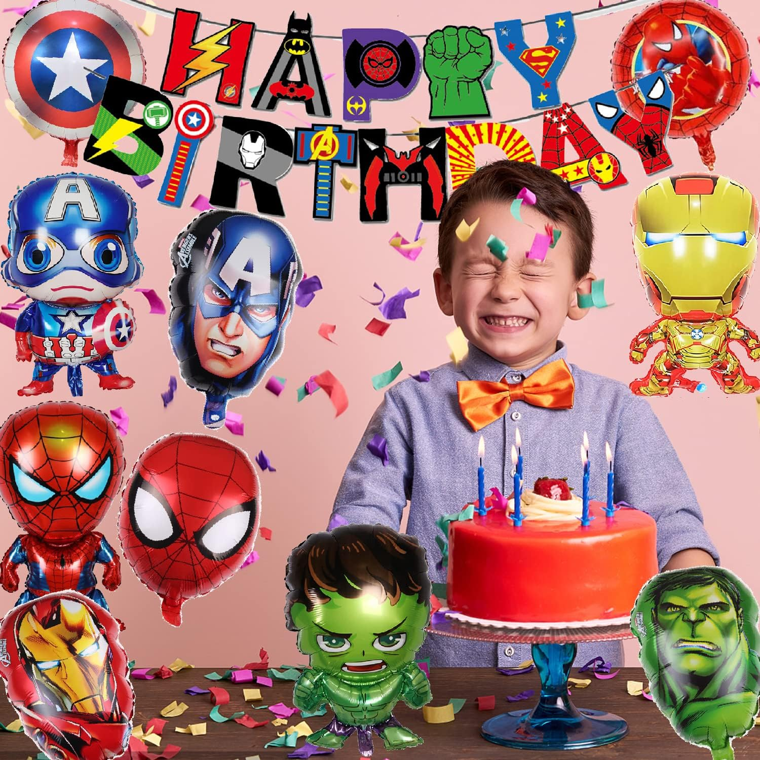 Superhero Birthday Party Decorations,3Th Birthday Party Supplies - Happy Birthday Banner Super Hero Large Foil Balloons for Kid'S Boys, Girls Superhero Themem Party Decor Supplies(3Rd) image number 2