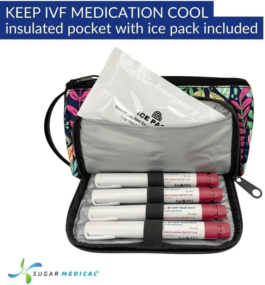 Sugar Medical IVF Supply Bag | IVF Gift | Store IVF Medications | Insulated Infertility Organizer | with Ice Pack (Blue Floral) - Blue Floral image number 3