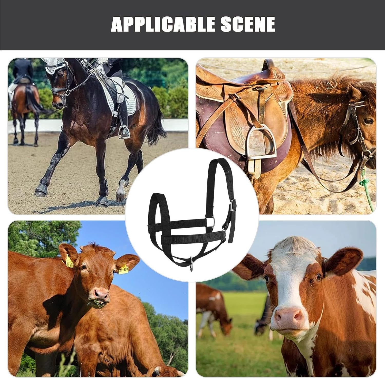 Cow Halter for Cattle, Calf Halter and Lead Rope, Show Livestock Heavy-Duty Nylon Adjustable for Ranch Farm Lawn Yard Grassland Goat Horse Foal Lamb image number 4