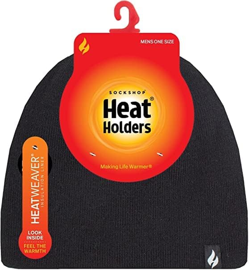 HEAT HOLDERS | Sockshop | Men'S Rowan Flat Knit Thermal Beanie | Warm Winter Hat | One Size | - Black image number 5