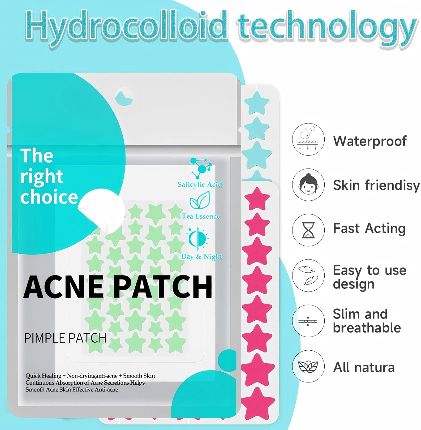 Pimple Patches for Face (400Pcs /10 Sheet), Pink & Blue & Yellow & Green & Rose Acne Patches, Hydrocolloid Patch Acne Dots, Zit Patche for Face Body Skin Clear Spot Treatment Pimple Stickers - Transparent 360Pcs /10 Sheets image number 6