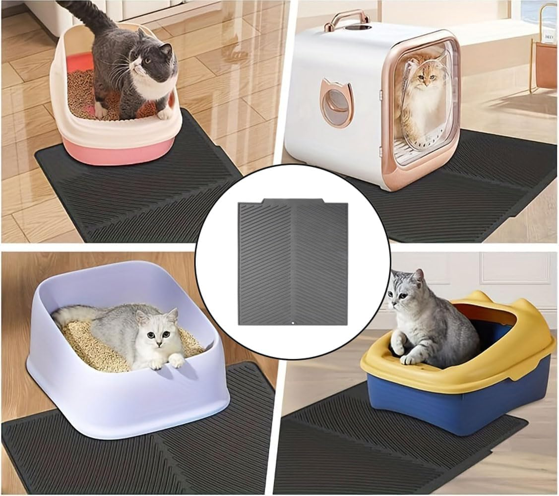 Cat Litter Tray Mat, Waterproof Cat Litter Tray Mat, Cat Litter Tray Mat, Cat Litter Mat, Non-Slip Cat Litter Mat, Silicone, Easy to Clean, Grey, 41 X 51 Cm image number 6