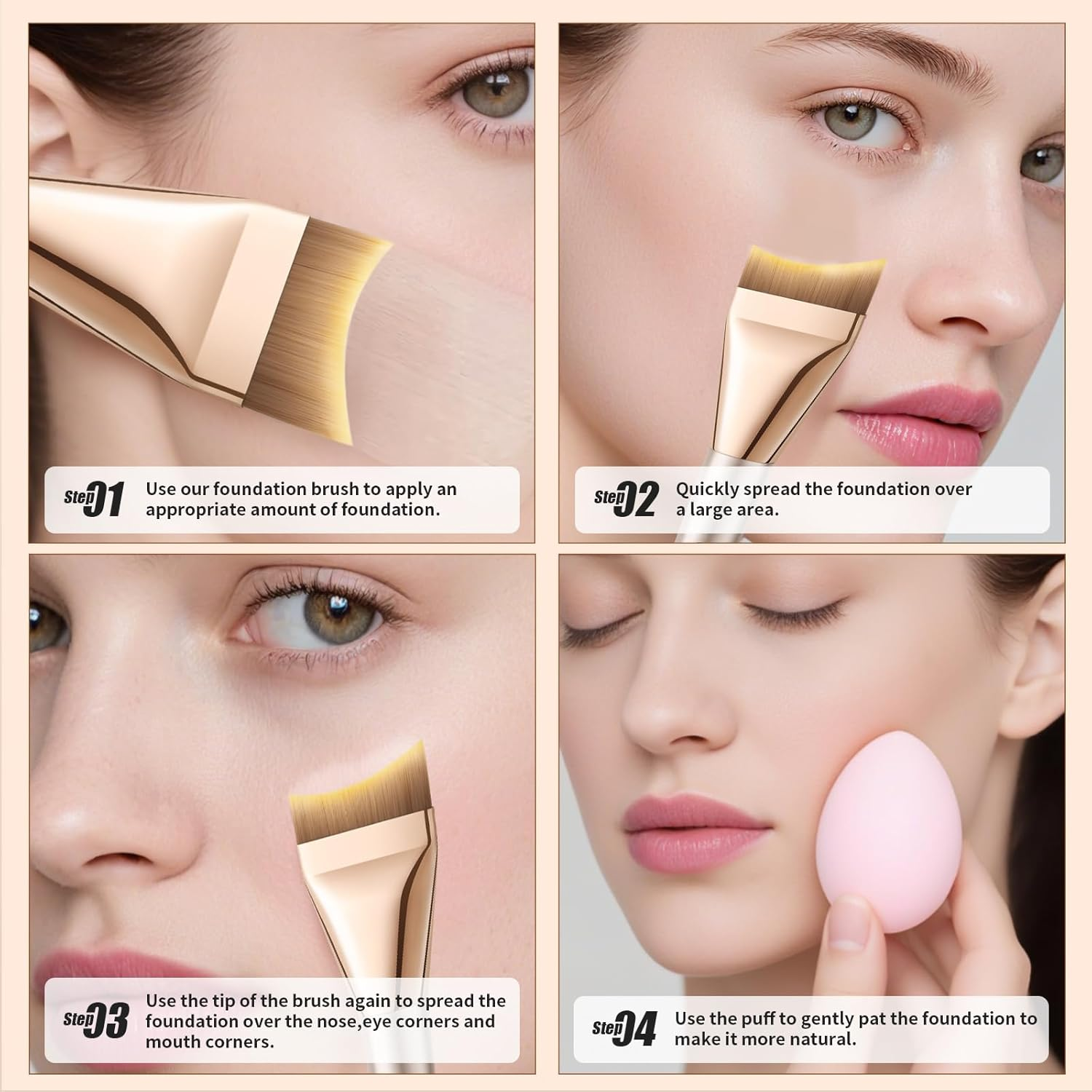 Ducare Foundation Brush, Ultra Thin Angled Makeup Brush, No Trace Facial Brush Face Makeup Brushes for Liquid Foundation, Blending Cream, Mask, Mud, Mixed Mask（Gold） - Dual-Ended Black image number 4