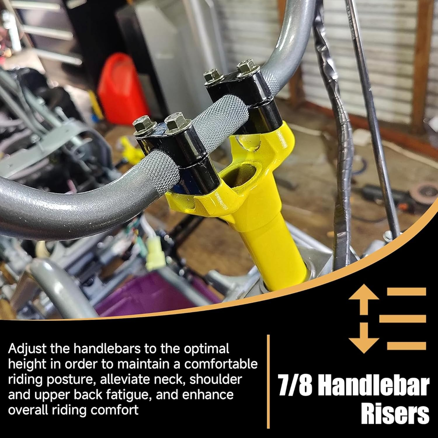 Motorcycle Handlebar Risers, 22Mm Universal Mount Kit, 7/8 Inch Aluminum Clamp, 2-Piece Set image number 6