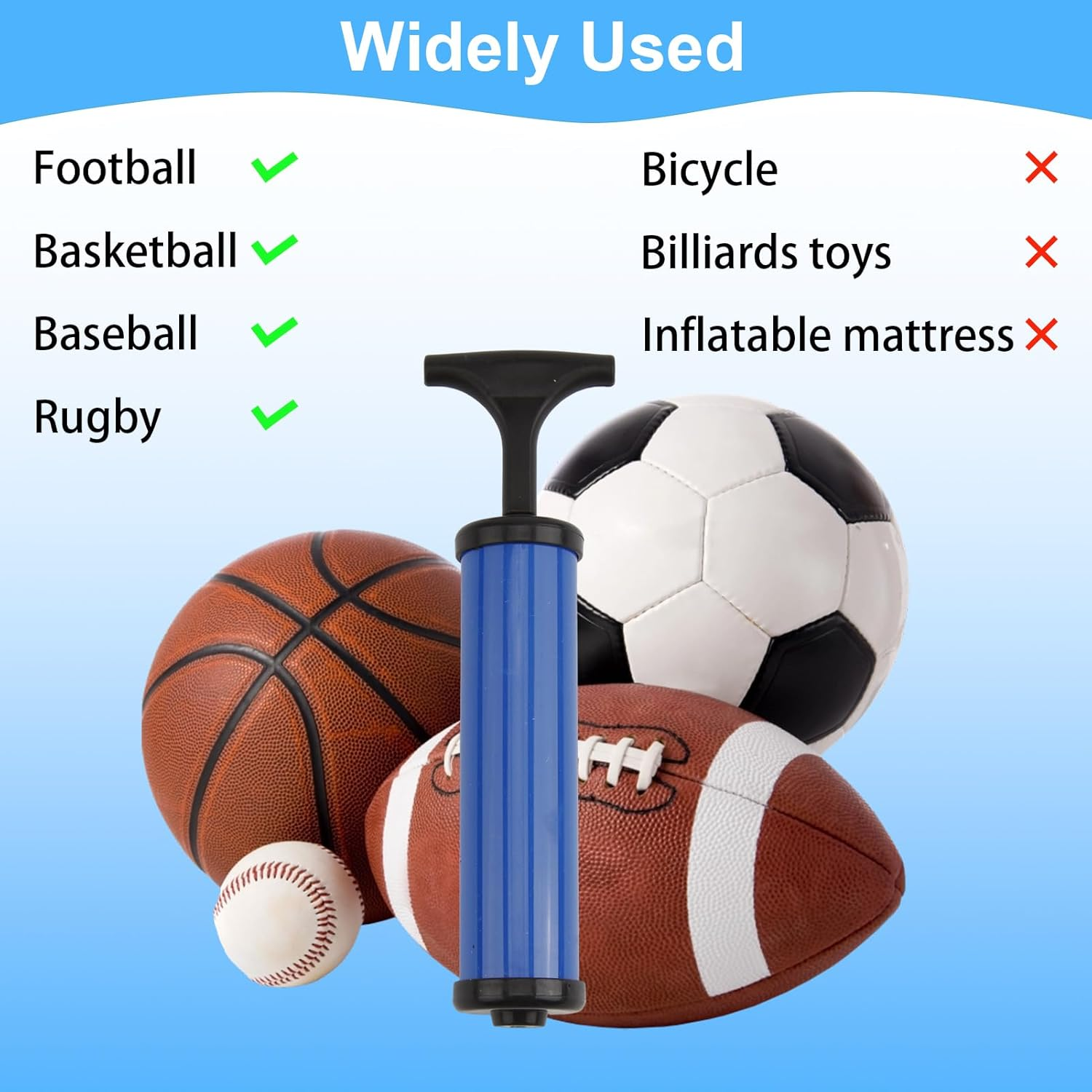 Ball Pump with 6 Needles, Handheld Sports Air Pump for Football Basketball Volleyball, Includes Hose & Nozzle for Camping Inflatables (Blue) image number 4