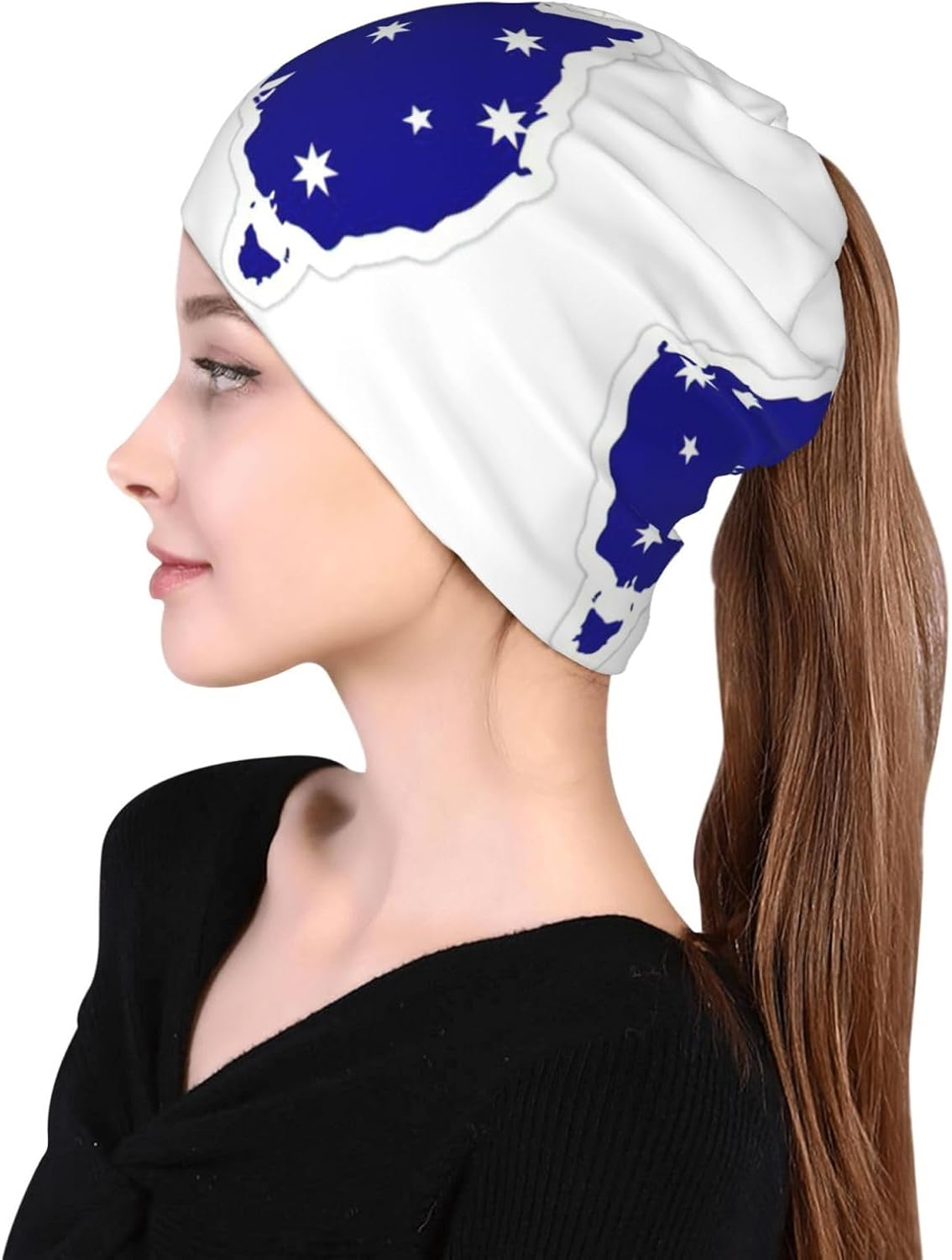Edwal Australian Flag Map Print Slouchy Beanie Hat, Multifunction Beanie Hat Lightweight Beanie Sleep Hats for Women Men image number 2