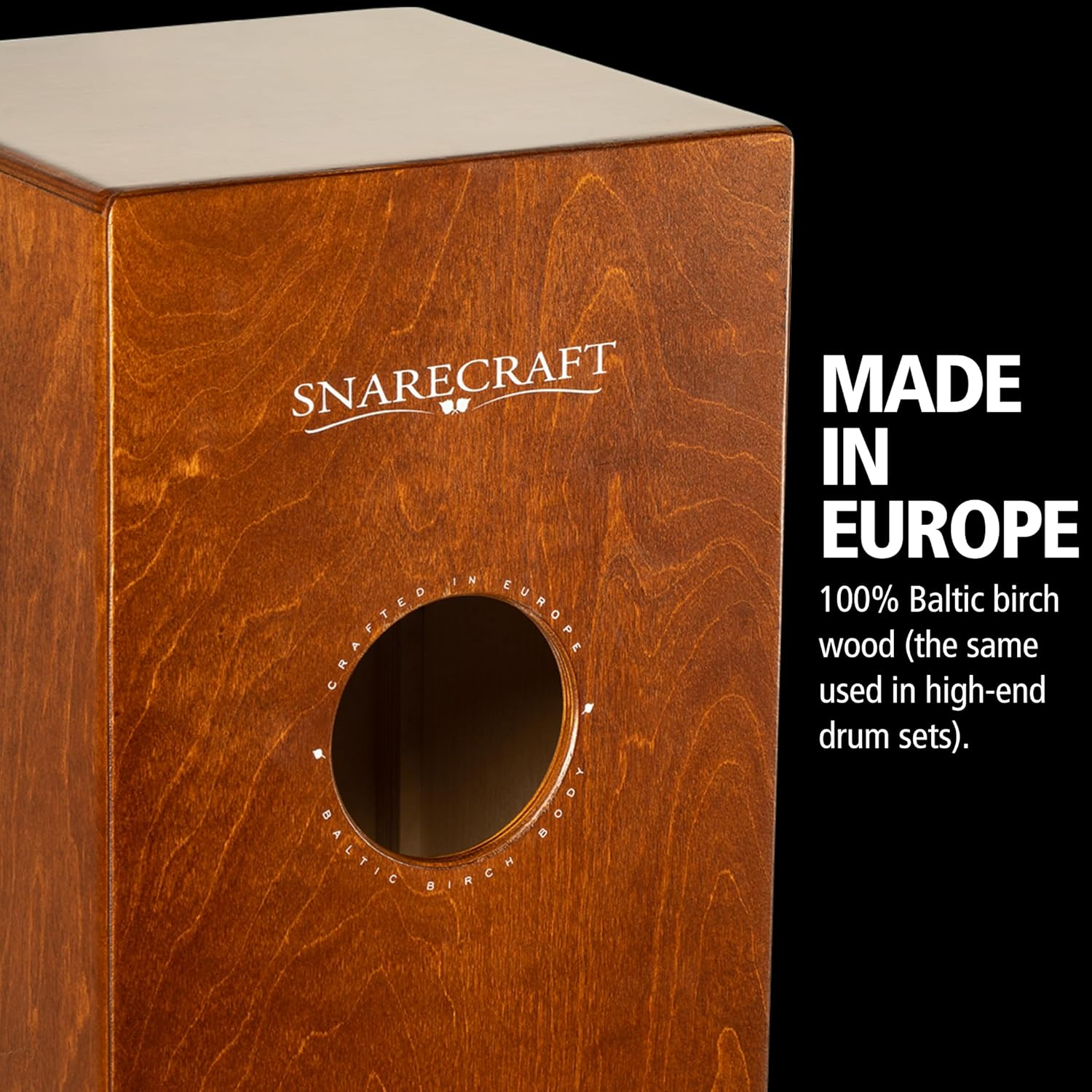 Meinl Cajon Box Drum with Internal Snares - MADE in EUROPE - Baltic Birch Frontplate/Almond Birch Body, Snarecraft Series, (SC100AB-B) image number 4