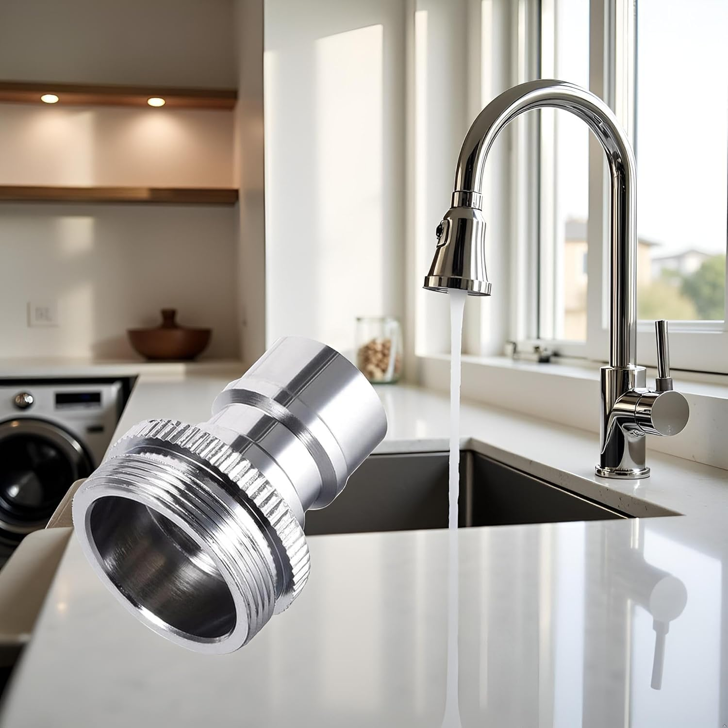 Silver Faucet Adapter,Faucet Adapter for Portable Washer,Dishwasher Snap Connection,5/16-27 Male or 55/64-27 Female,Brass Chrome，Parts，Aerators image number 4