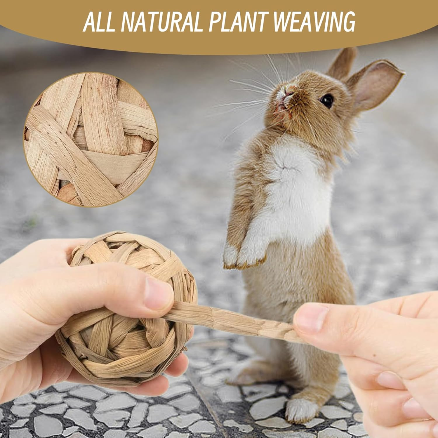 8Pcs Natural Safe Rabbit Chew Toys, Small Pet & Young Animal Chew Bunny Toys, round Hamster Ball, Guinea Pig & Chinchilla Toys, 8 Count, Unscented, Not Water Resistant, Outdoor Use image number 5