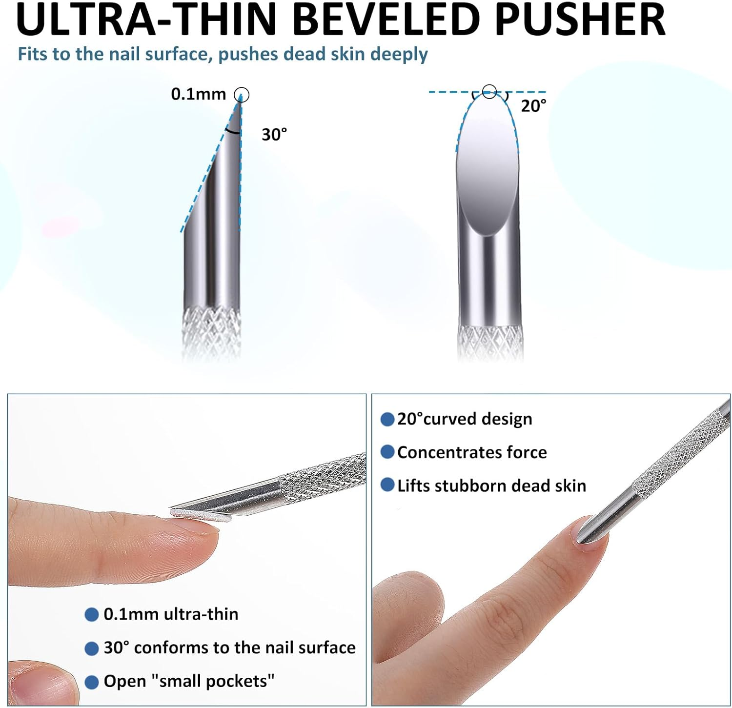 Qianyu Cuticle Pusher Stainless Steel Prep Nail Pushers Dual Ended Dead Skin Gel Nail Polish Remover Cuticle Cutter Peeler Cleaner Tool with Sandpaper Sheets for Nail Care Art Manicure Pedicure image number 4