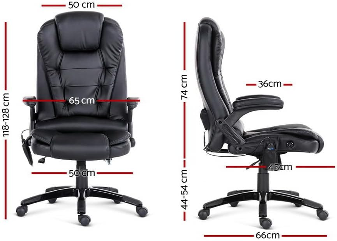 Artiss Massage Office Chair, PU Leather 8 Point Ergonomic Gaming Computer Desk Recliner Chairs Armchair for Room Executive Home, Adjustable Height 360&deg; Rotation Black - Beige image number 4