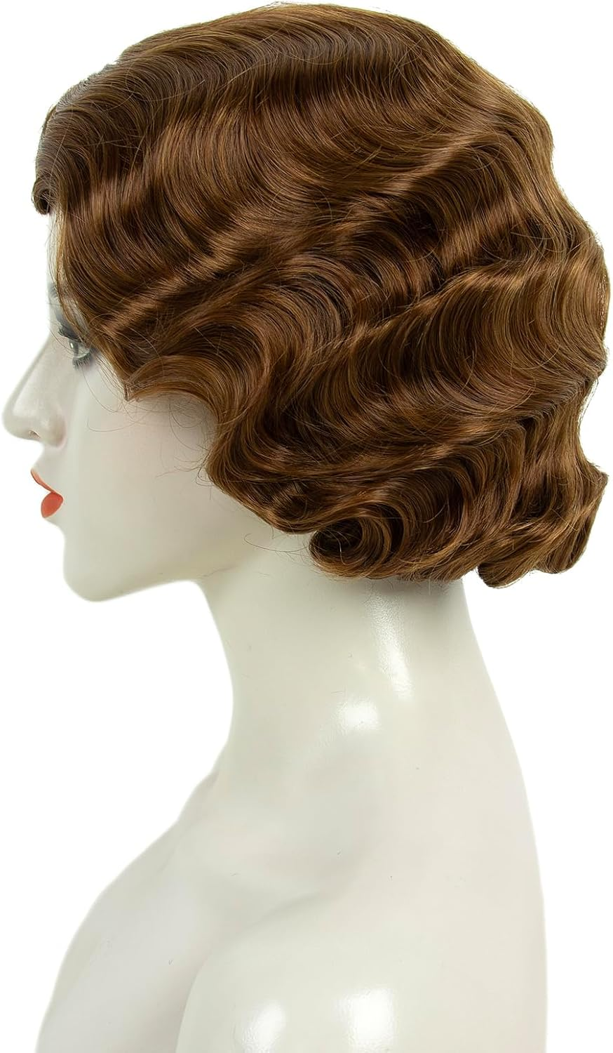 Short Brown 1920S Wig for Women Gatsby Roaring 20S Finger Wave Party Synthetic Full Vintage Wigs for Womens Lady Cosplay Costume Fancy Dress 1920 Flapper Wig image number 4