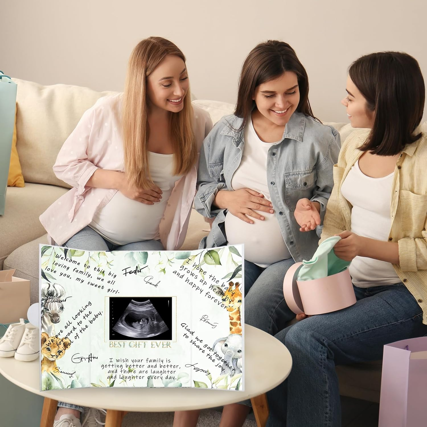 Vlipoeasn Baby Shower Guest Book Alternative, DIY Cute Baby Shower Signature Book, Baby Shower Party Decorations, Green and White Baby Shower Party Sign in Book image number 2