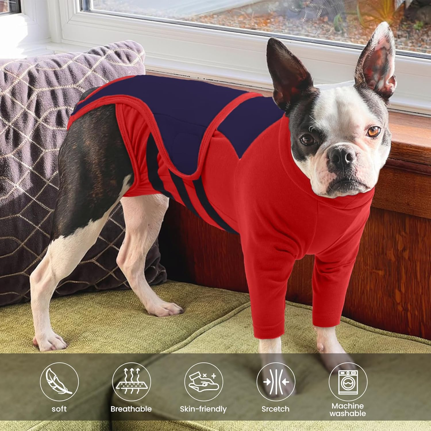 Lelepet Dog Recovery Suit for Dogs, Dogs Shirt Stop Licking Joints, Pet Long Sleeve Suit for Front Legs Protecting, Wound Protector for Abdominal Leg Shoulder after Surgery Male Female, Red 3XL image number 5