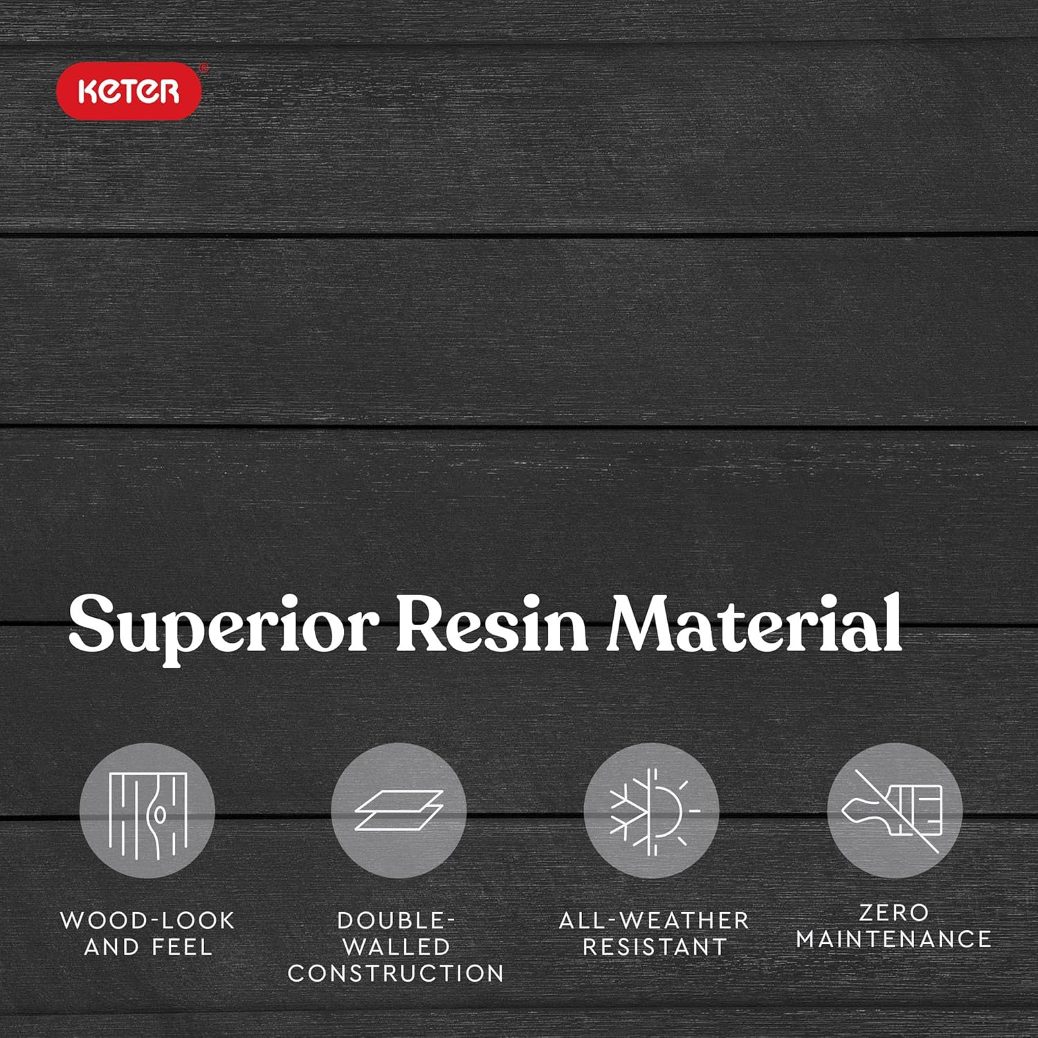 Keter Set of 2 Resin Modern Outdoor 22 Inch Tall Large Flower Pots, Tapered Wood Look Planters for Outdoor Plants and Front Porch Decor, Graphite image number 3