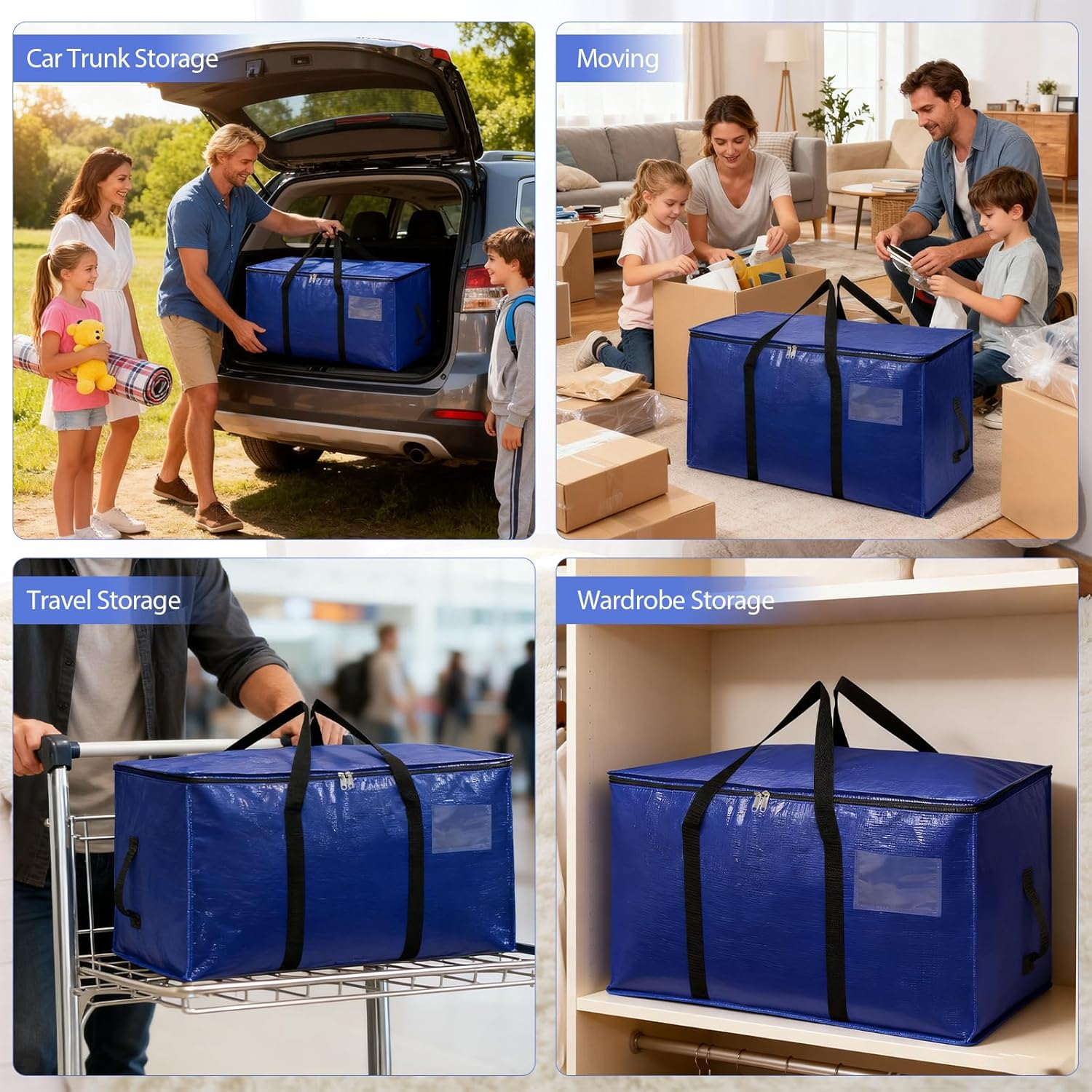 Romon Storage Bag Set of 4 Woven Storage Bags 72L Waterproof Foldable Reusable for Moving Travel for Clothes Bedding Storage image number 4