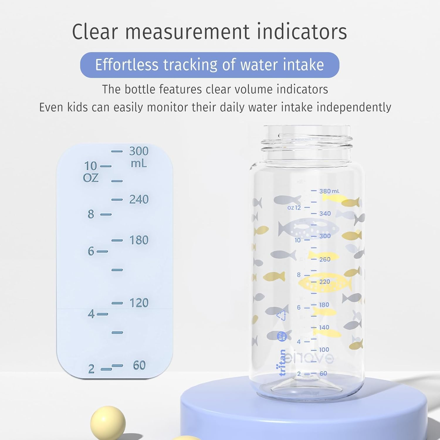 Evorie Tritan Kids Water Bottle with Straw, 13Oz Bpa-Free Leak Proof Drinking Bottle for School & Travel, Lightweight Clear Water Bottle with Carry Strap, Dishwasher Safe, for Kids Ages 3+ (Fish) image number 2