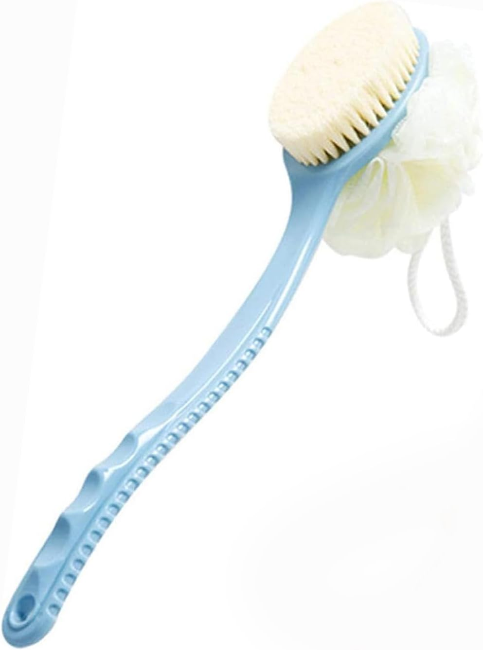 Fokmuaex 1Pcs Long Handle Body Shower Brush with Soft Bristles & Exfoliating Loofah Bath Sponge - 13.4 Inch Blue Back Scrubber for Adults, Bathroom Accessories image number 3