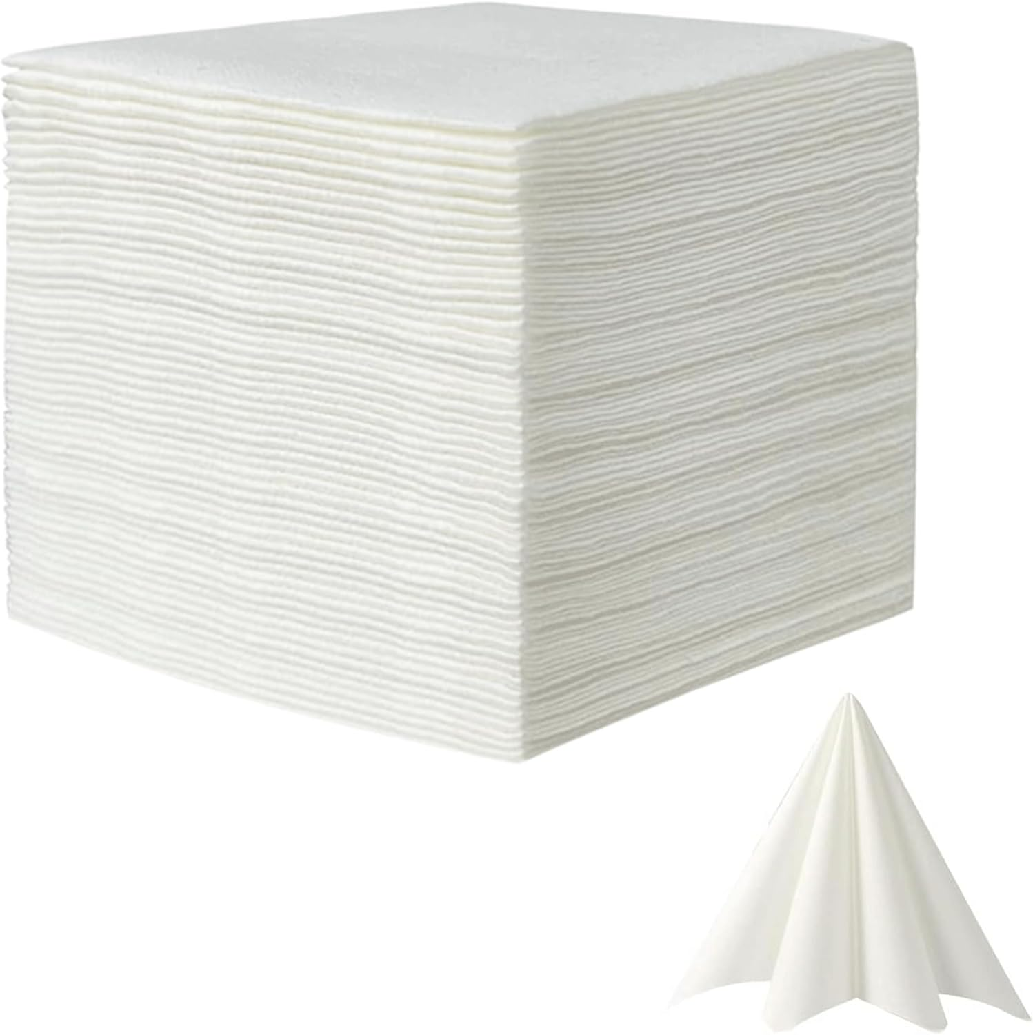 MBBUROYY Disposable Cocktail Napkins Cloth like Napkins Disposable Table Napkins Linen-Like Bulk Square Napkins for Party or Wedding,20&times;20Cm,100 Count (White)