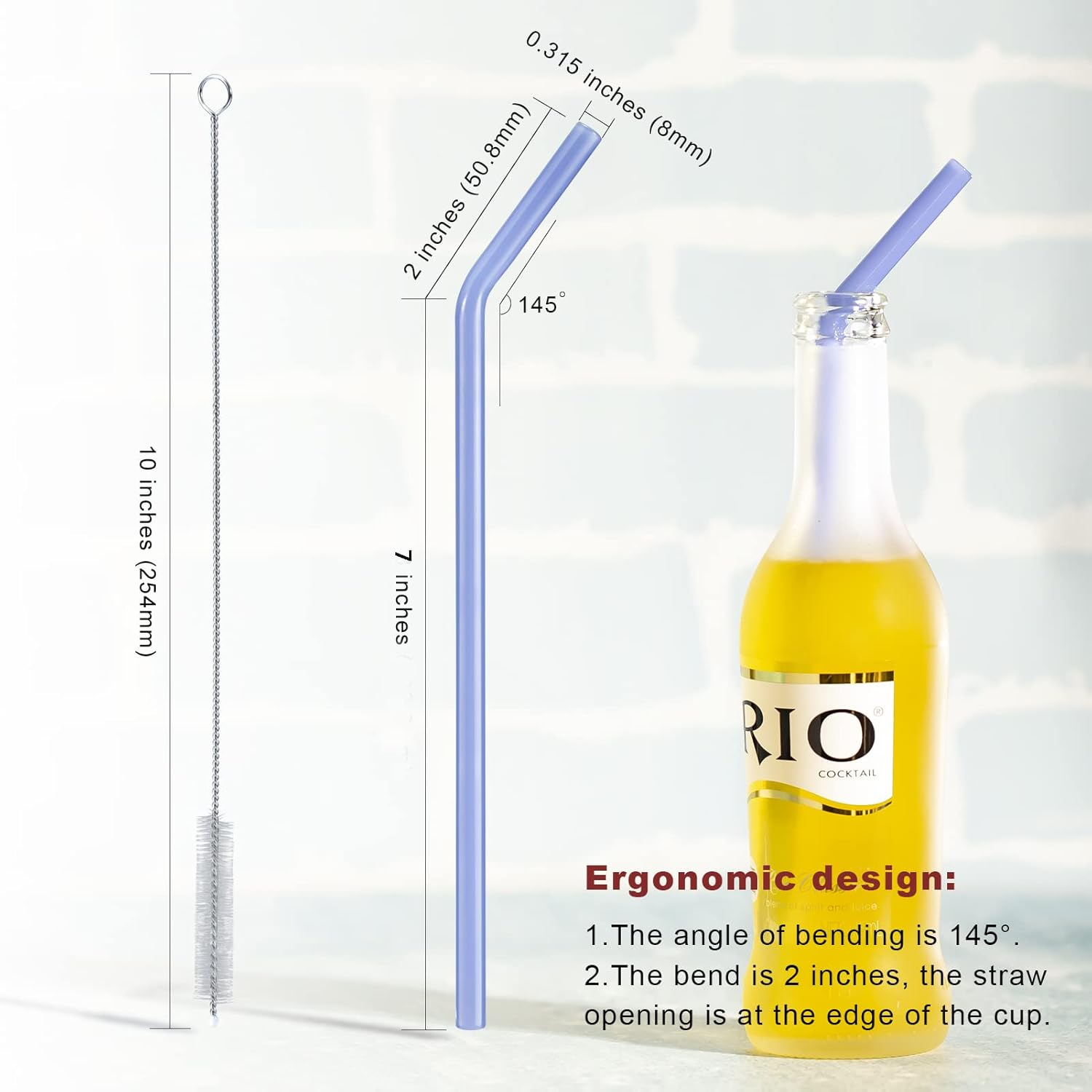 Sky Blue Reusable Glass Straws Colorful: Bent Glass Straw Thick 8Mm 9 Inch with Gife Case - ECO Friendly, BPA Free and Shatter Resistant for Drinking