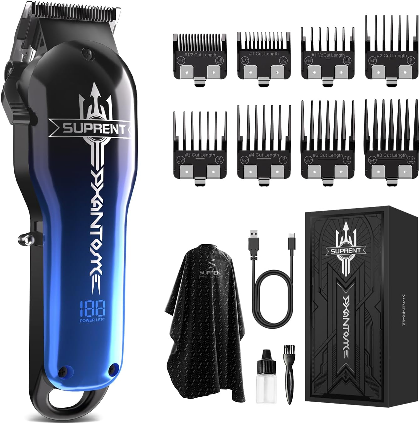 SUPRENT Hair Clippers for Men Professional - 7000 RPM Powerful Cordless Hair Clippers with Ceramic Taper Blade, Zero-Gapped Barber Clippers Set - Type C Rechargeable, Fashion Gifts for Men image number 3