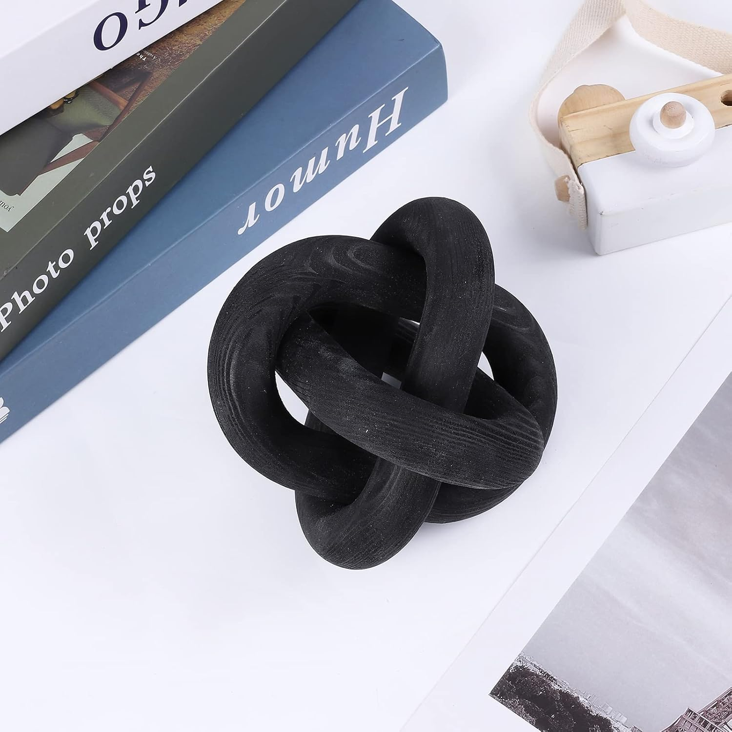 Jlong Wood Knot Decor, 3-Link Wood Chain Link Coffee Table Decor, Small Shelf Decor Accents, Hand Carved Modern Farmhouse Boho Wooden Knot Decorative Chain Wood Decor for Living Room Bedroom Office image number 5