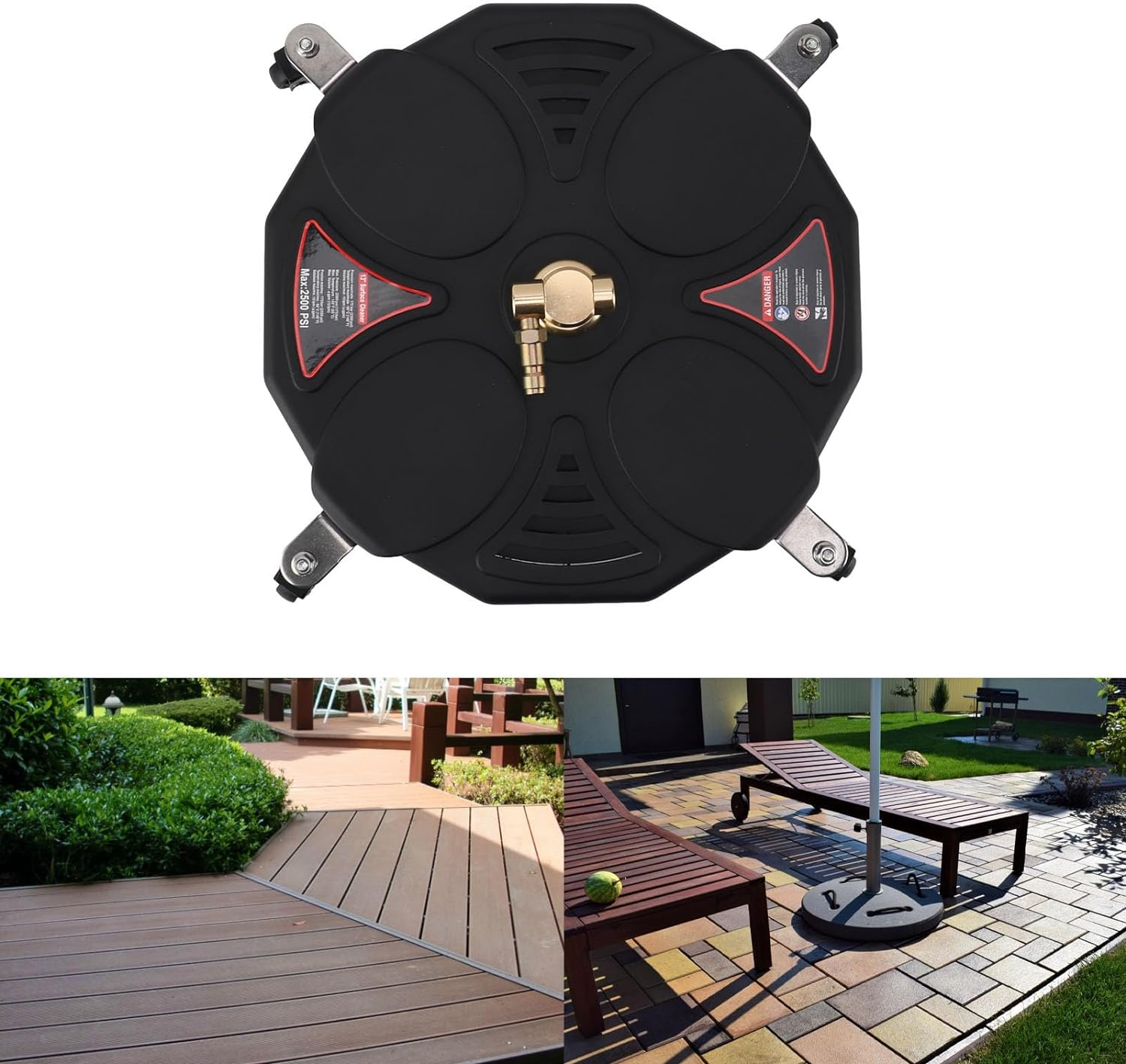 13 Inch Pressure Washer Surface Cleaner, 2500PSI Power Washer Surface Cleaner with 4 Wheels & 1/4 Inch Quick Plug, Stainless Steel Housing Pressure Washer Attachment