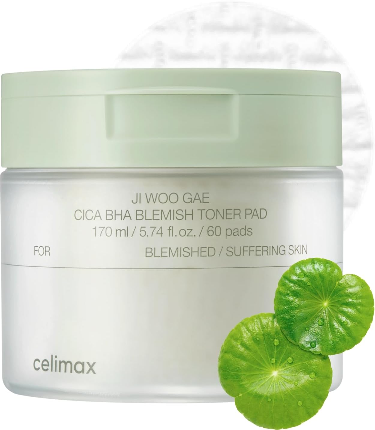 Celimax Ji.Woo.Gae Cica BHA Blemish Toner Pad | Hydrating & Moisturizing Exfoliating Pads for Oily Combination Skin, for Soothing, Depuffing, Repairing, Astringent Pads (60 Pads)